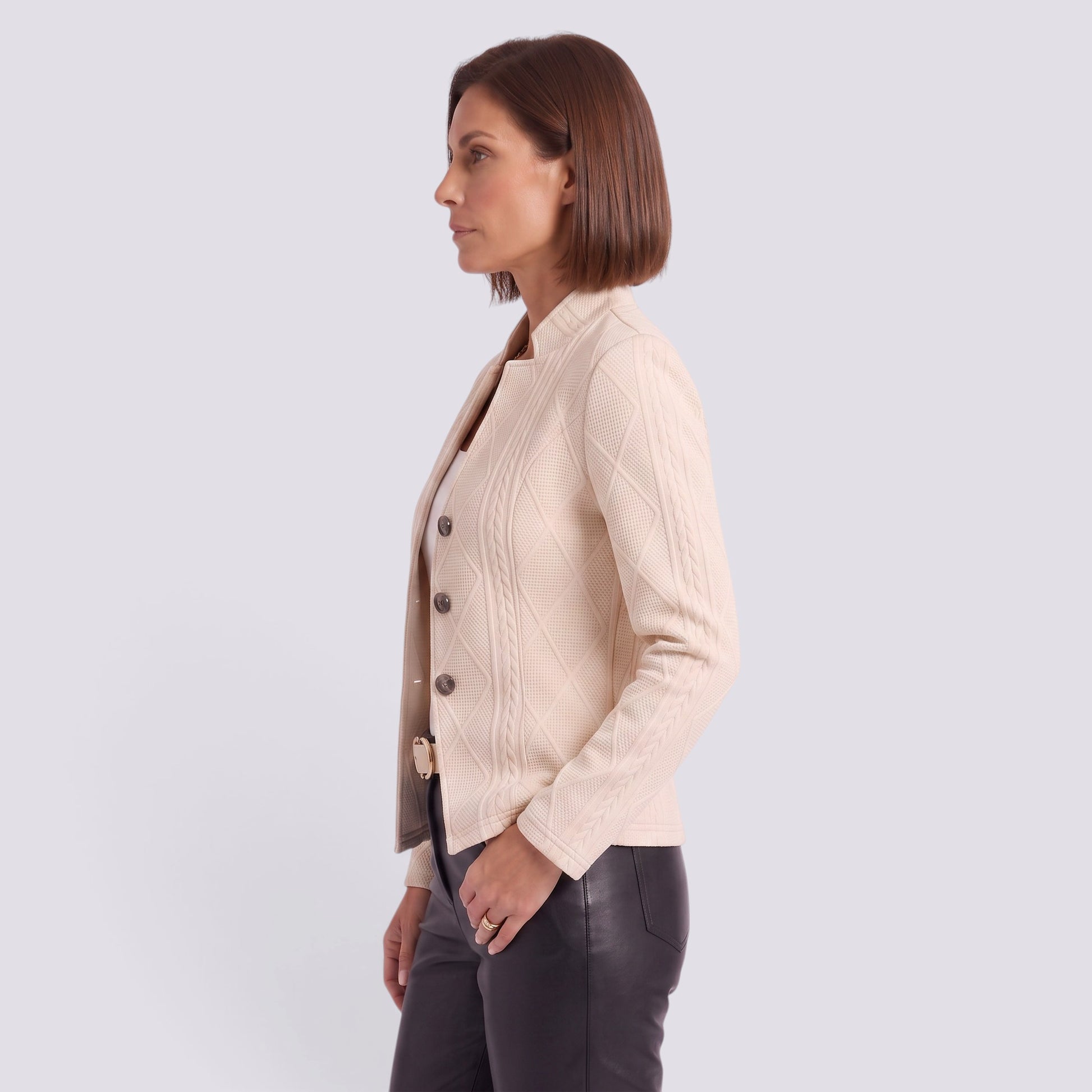Blazer Mujer Entallado Cuello Mao Elegante Larga