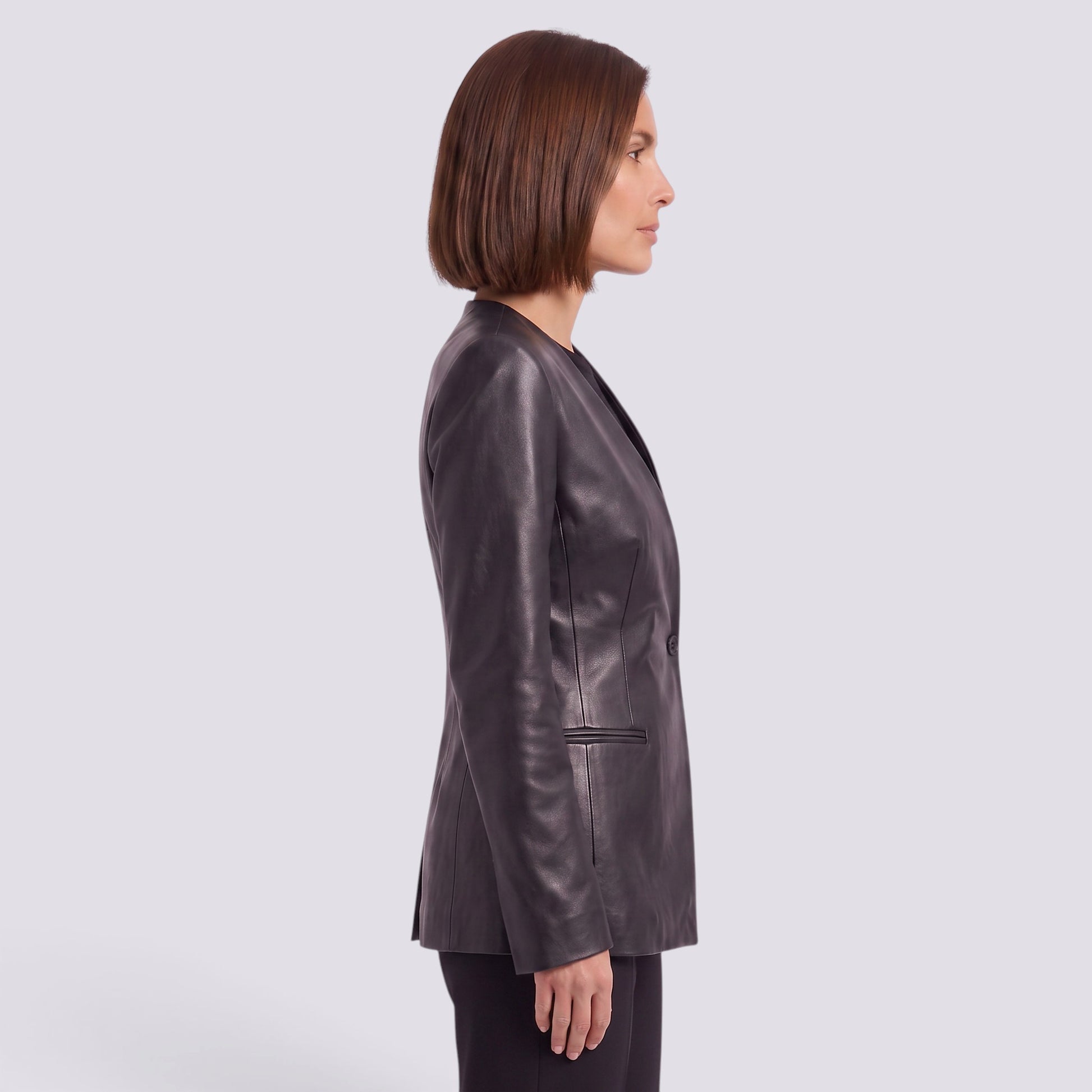 Chaqueta Mujer Efecto Piel Entallada Cuello Pico