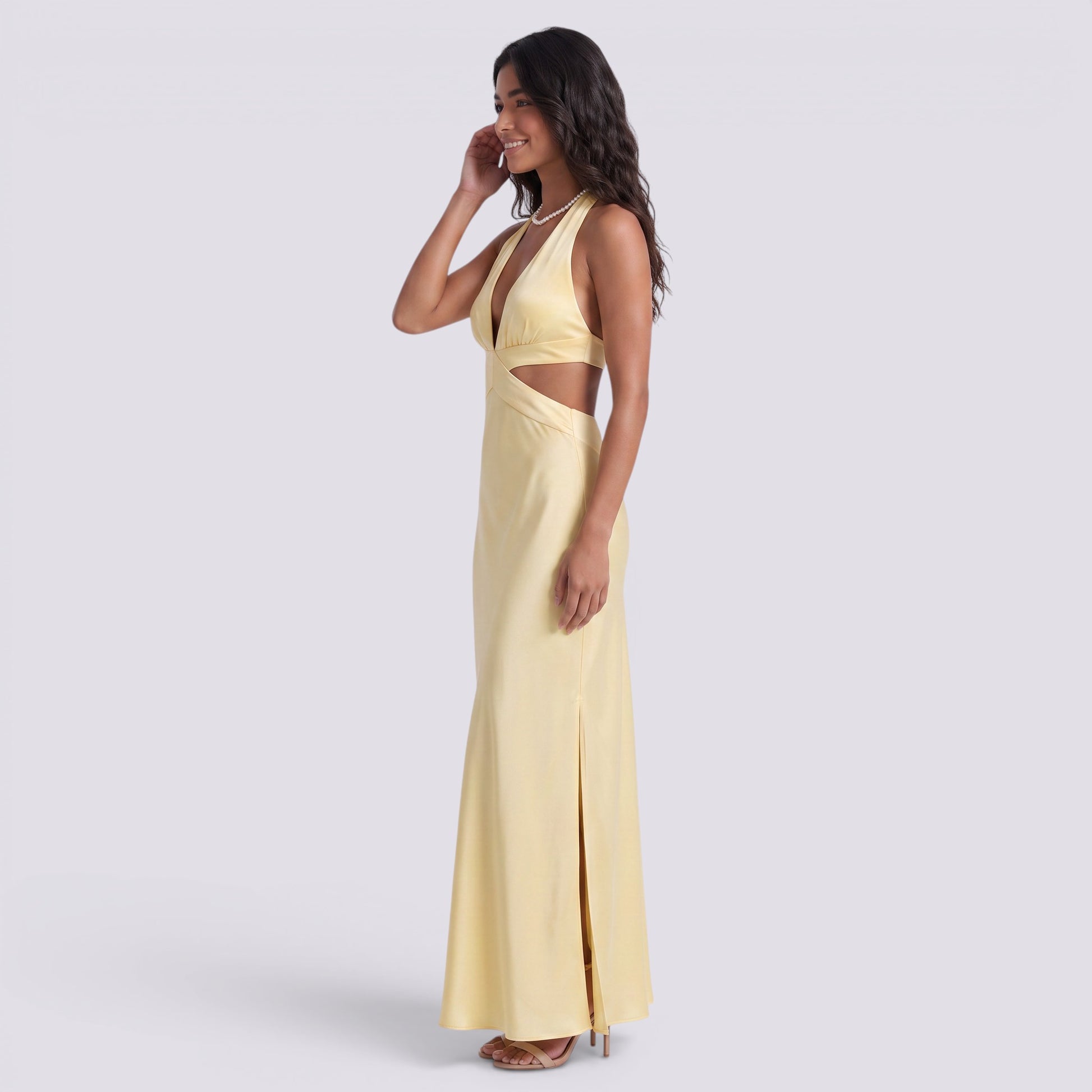 Vestido Largo Mujer Halter de Fiesta Abertura