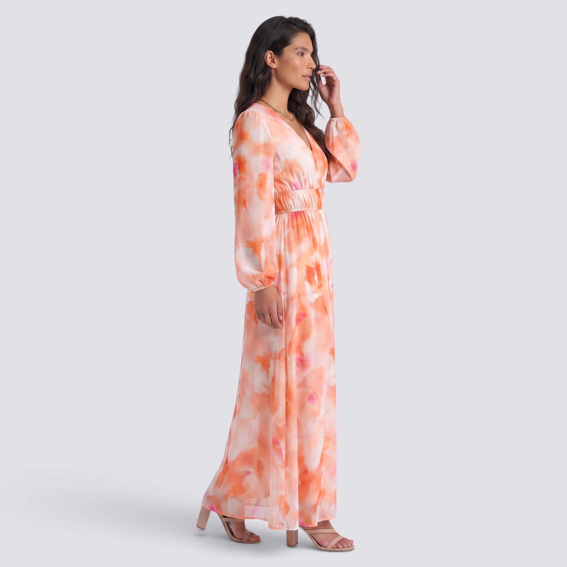 Vestido Largo Mujer Estampado Cintura Alta