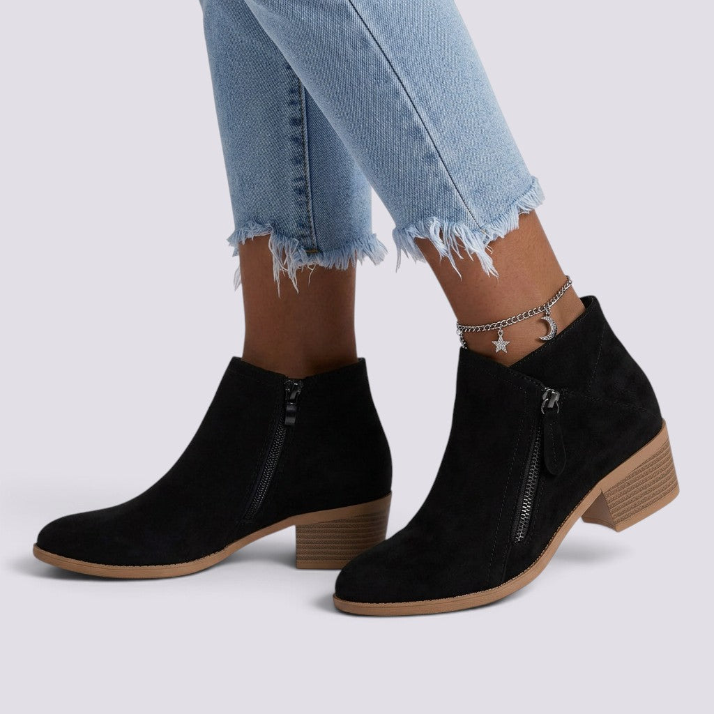 Botines Mujer Tacón Grueso Cremallera Lateral