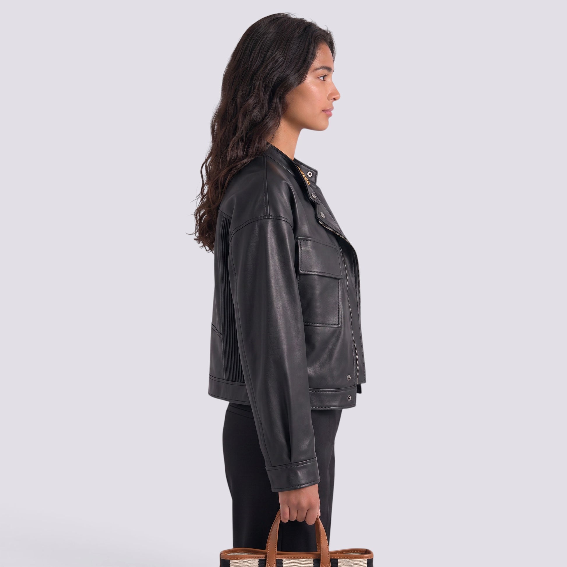 Chaqueta Mujer Cuello Mao Efecto Piel