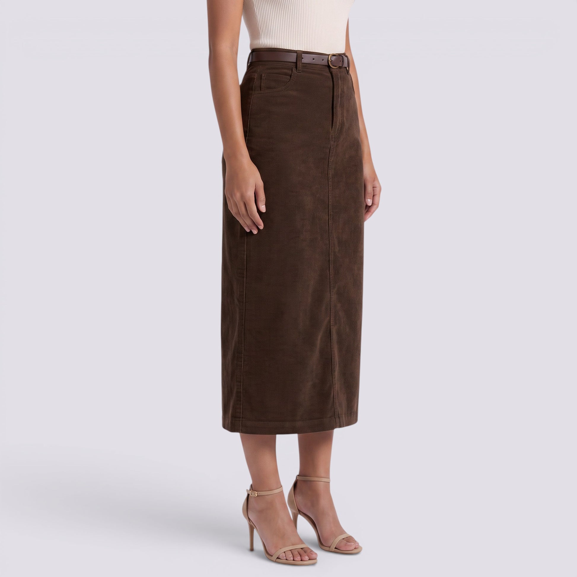 Falda Midi Mujer Cintura Alta Pana