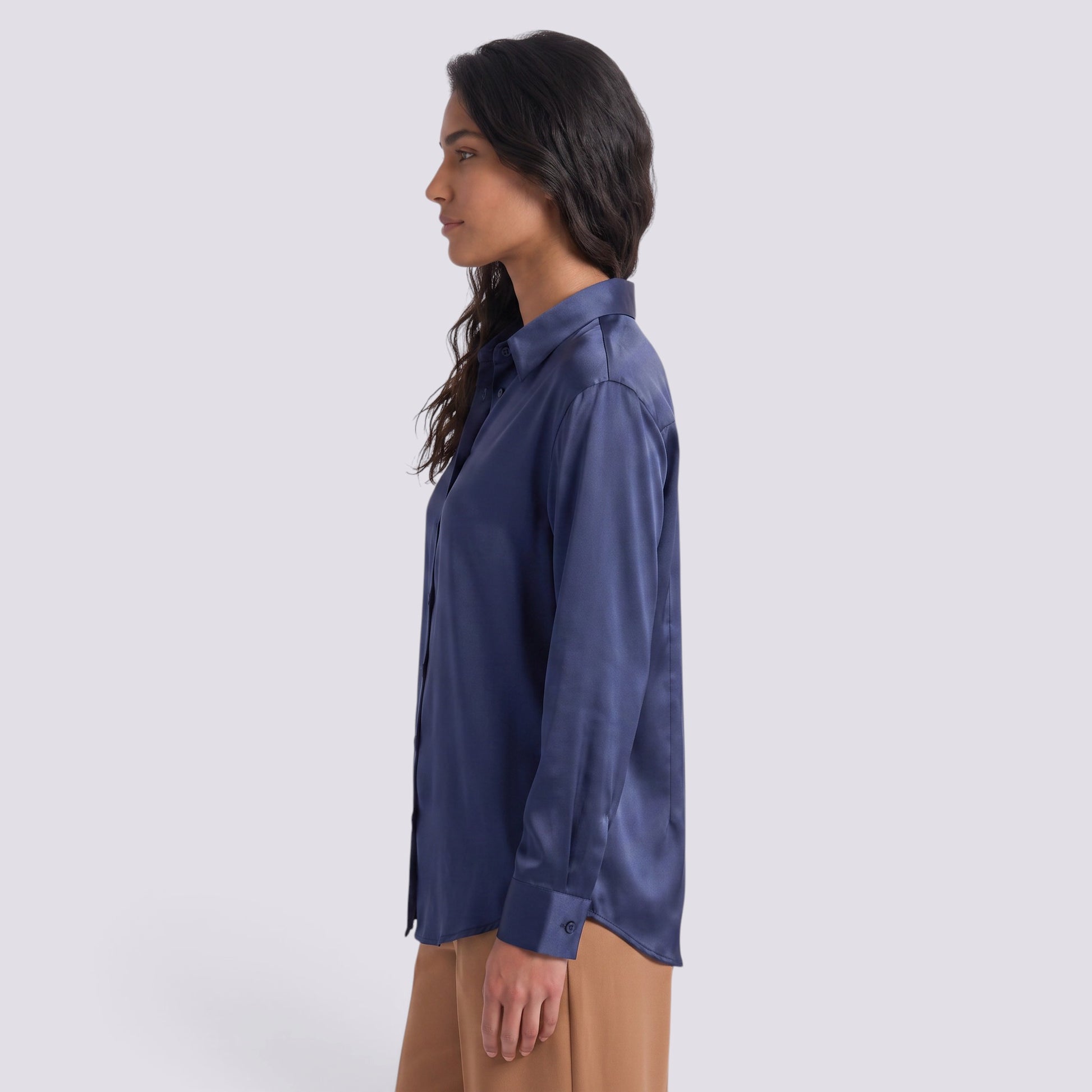 Camisa Satinada Mujer Manga Larga