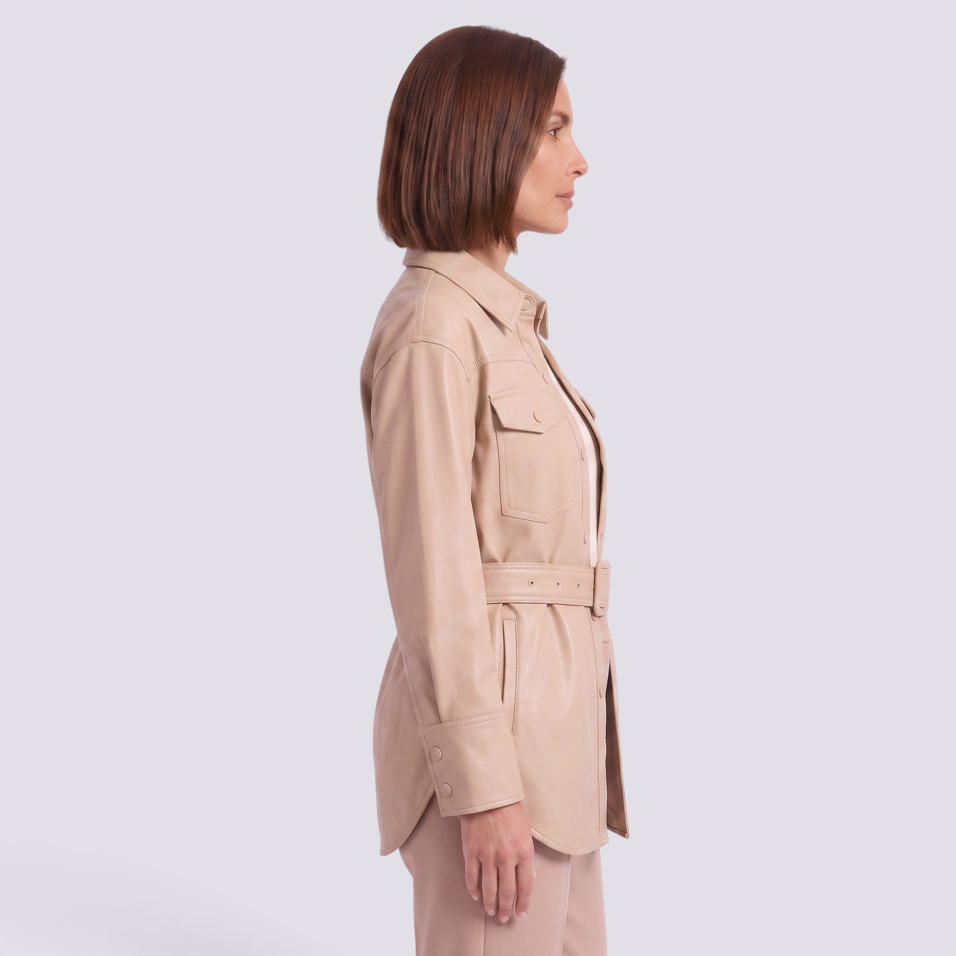 Chaqueta Mujer Efecto Piel con Cinturón Entallada