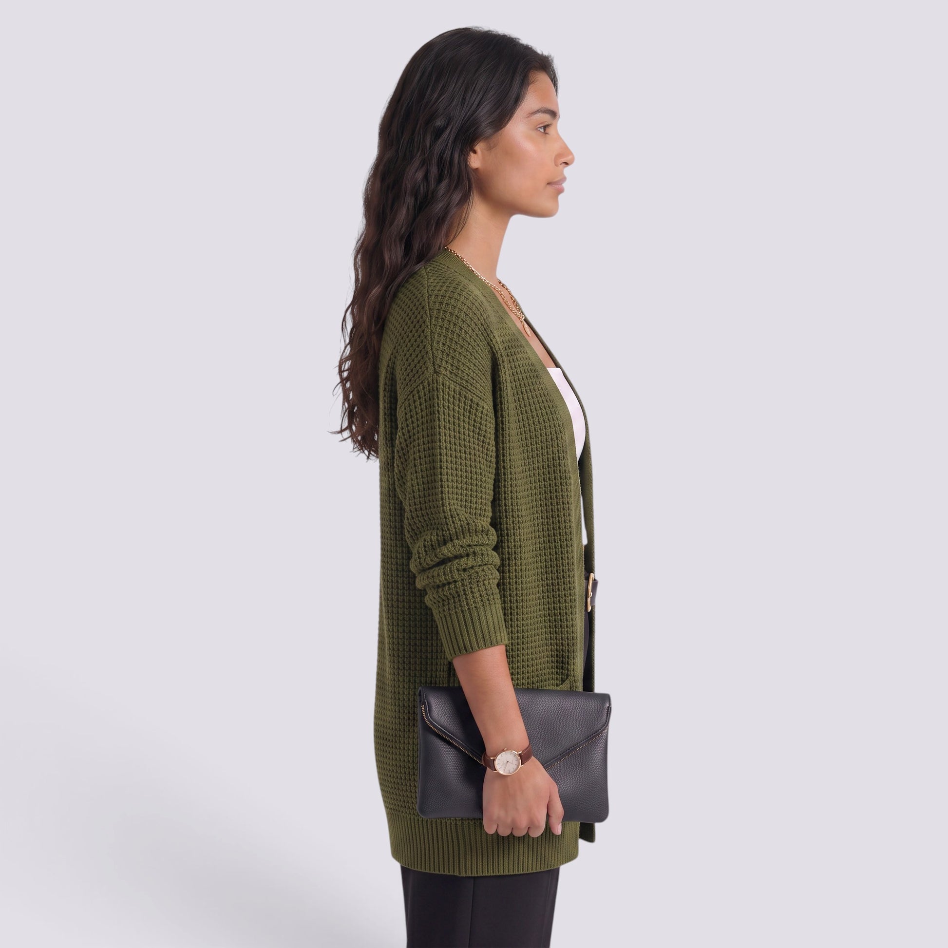 Chaqueta de Punto Mujer Larga con Bolsillos