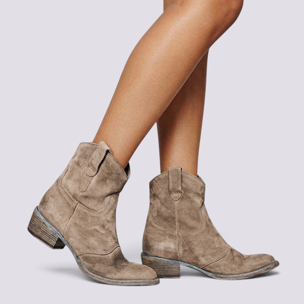 Botines Mujer Ante Tacón Cuadrado