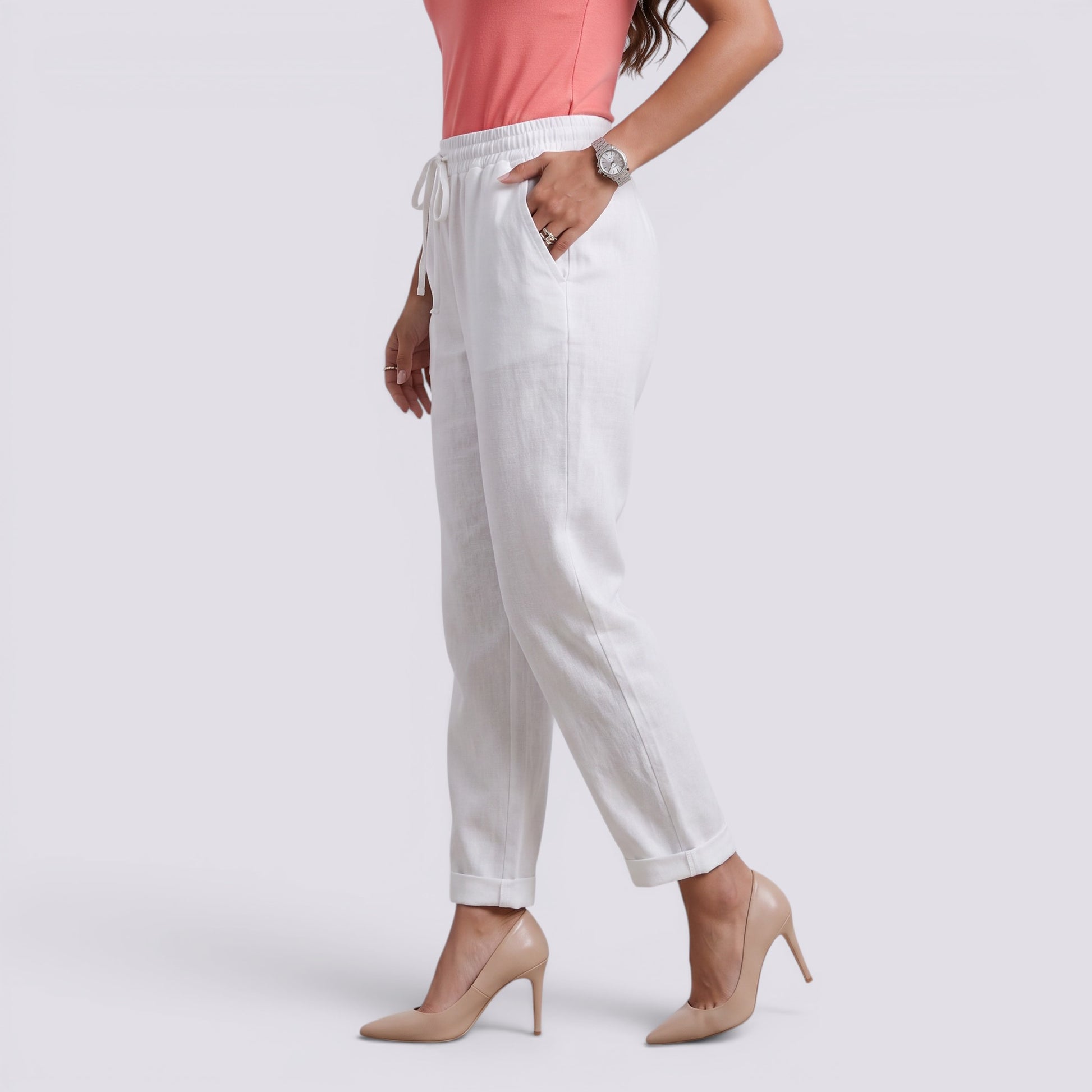 Pantalón Verano Mujer Cintura Alta Lino