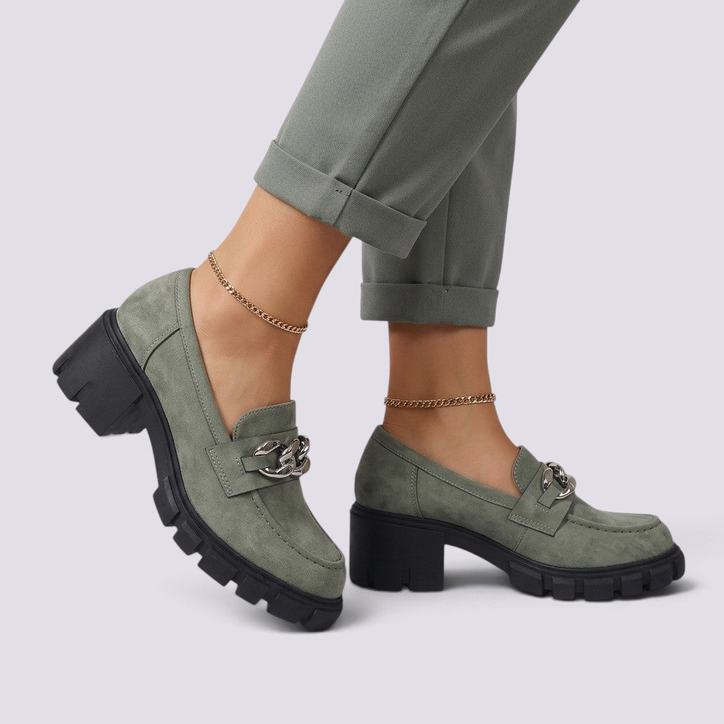 Mocasines Mujer con Tacón y Cadena
