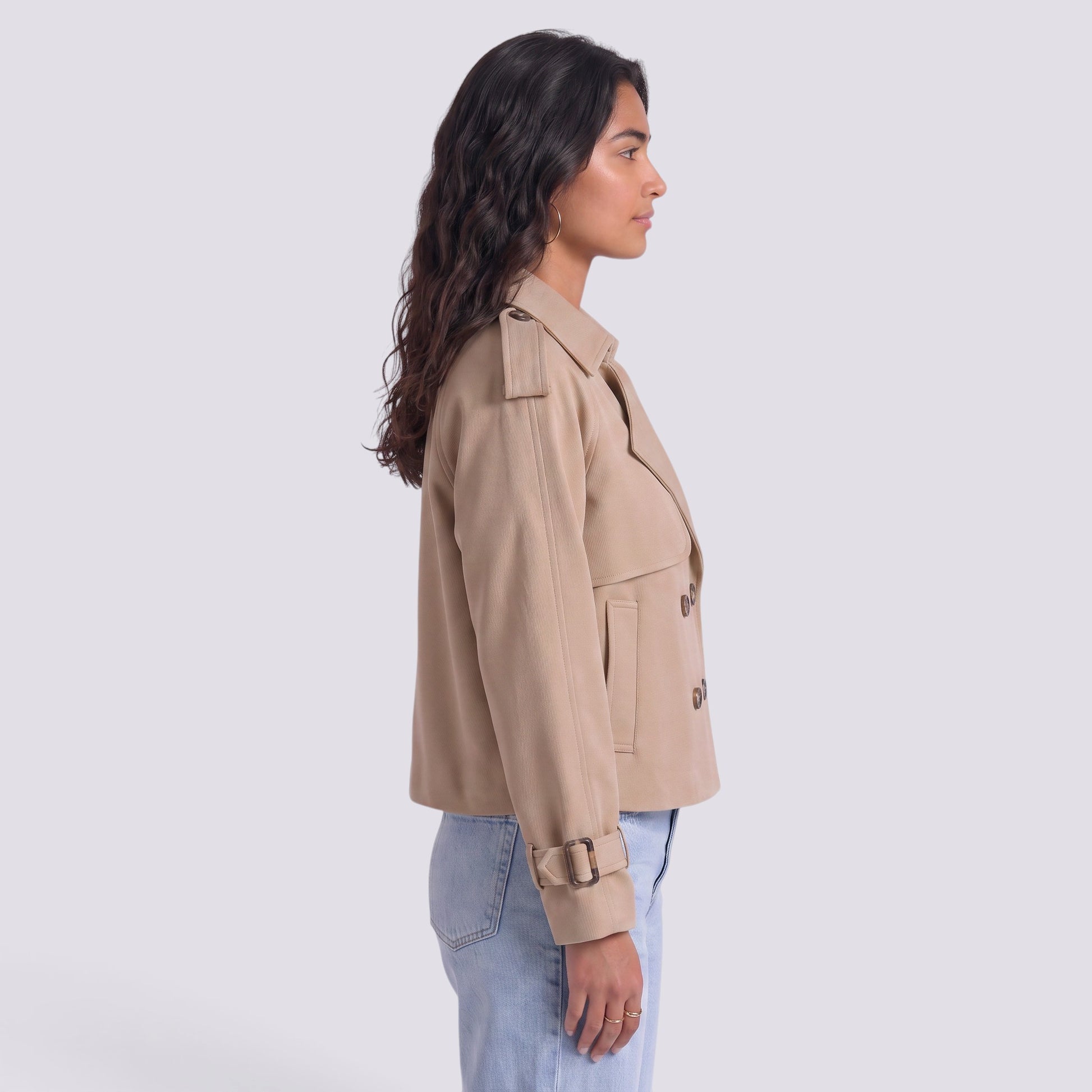 Chaqueta Mujer Estilo Gabardina Corta Doble Botonadura