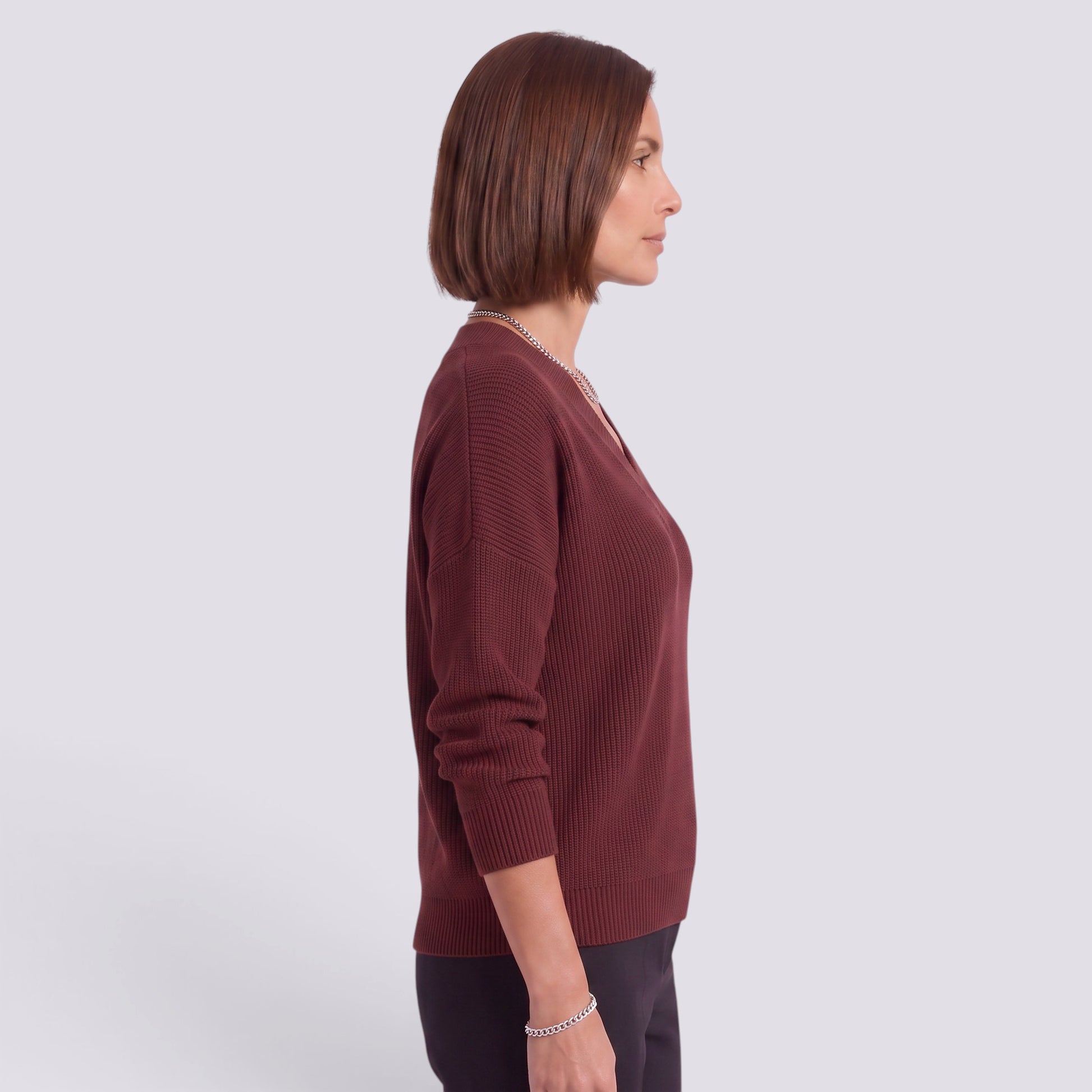 Jersey Mujer Cuello Pico Punto Holgado