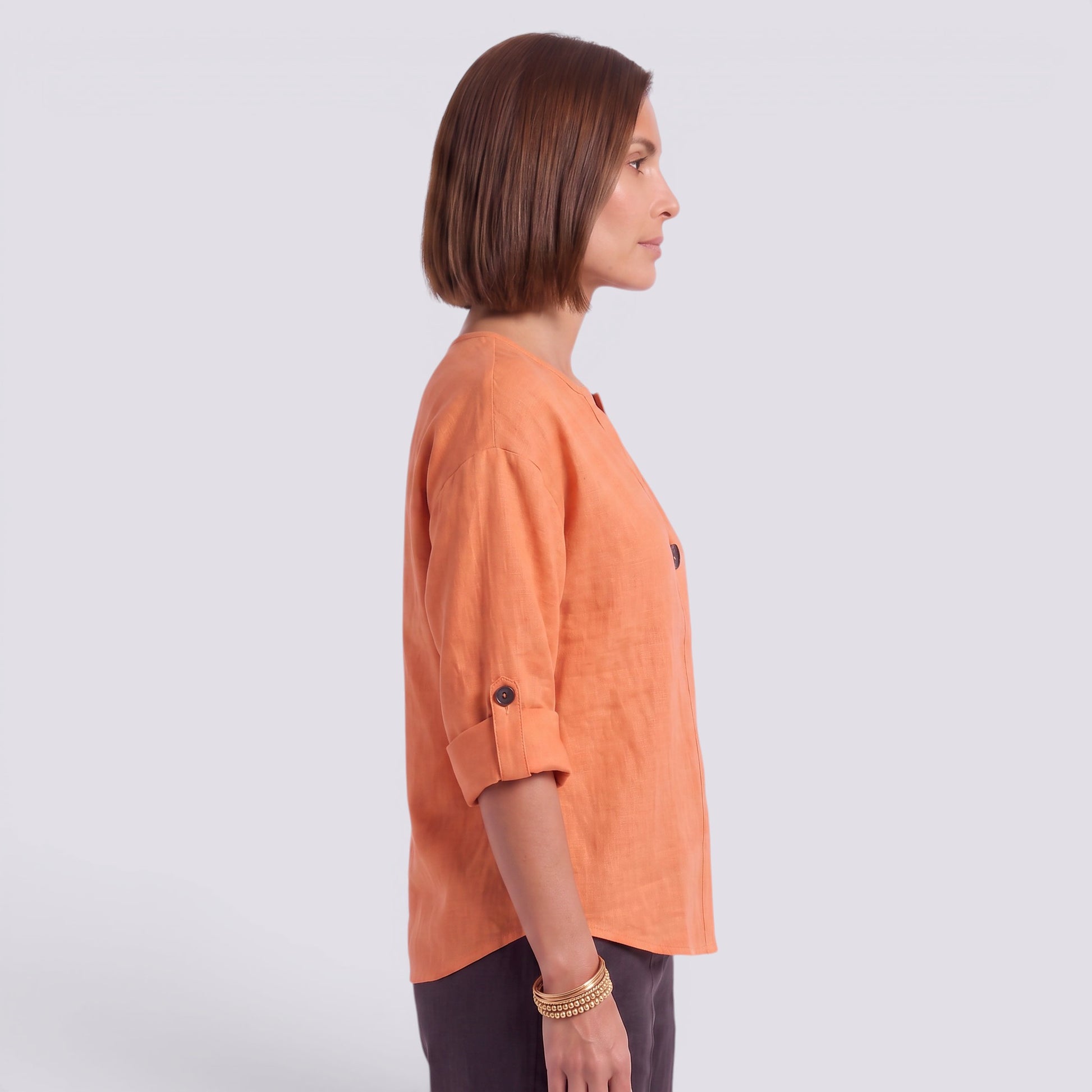 Blusa Mujer Elegante Manga Larga Escote Pico Botonada