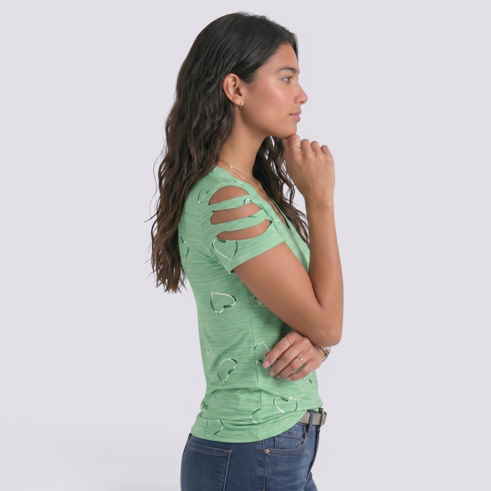 Camiseta Mujer Hombros Descubiertos Corazones
