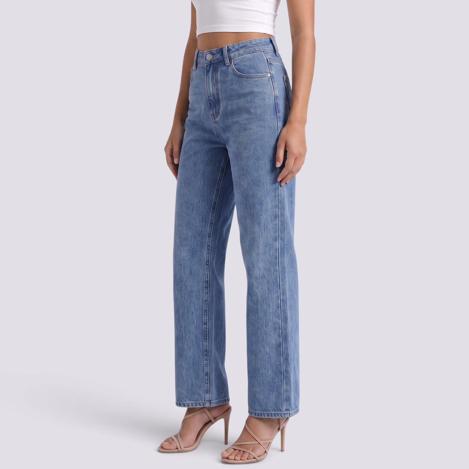 Pantalón Vaquero Mujer Recto Tiro Alto Clásico