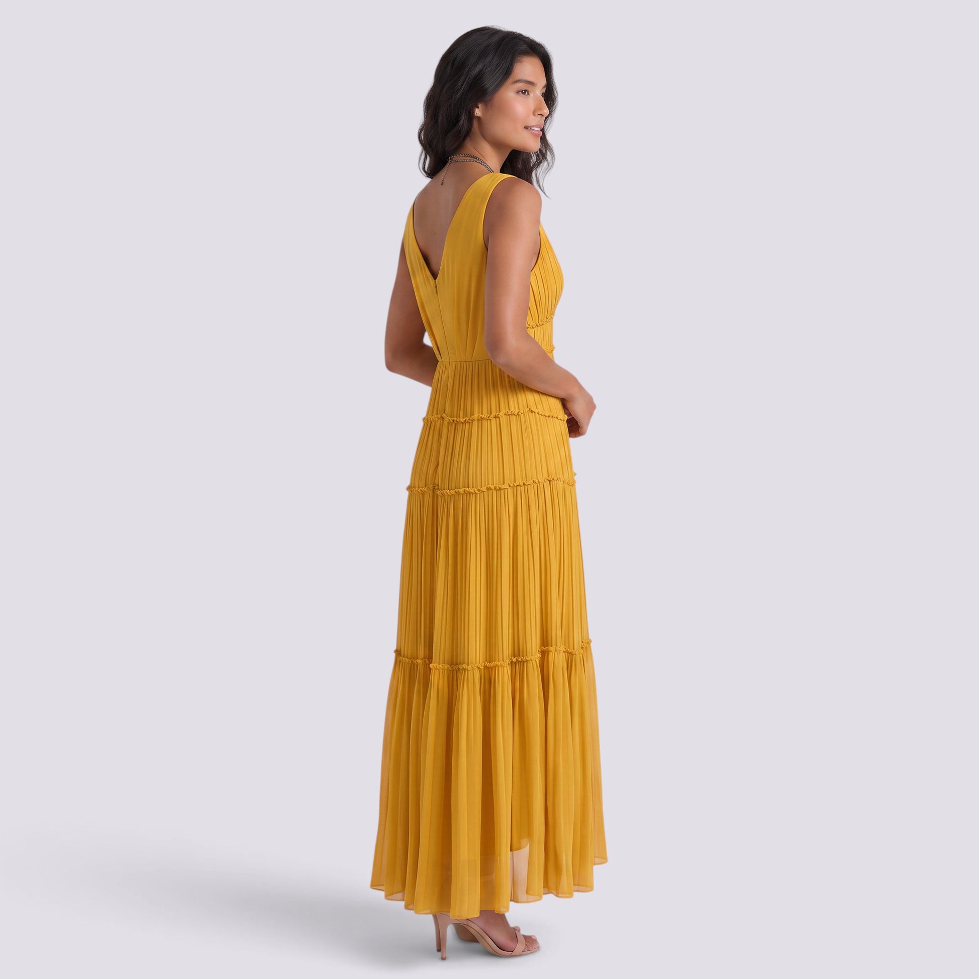 Vestido Midi Mujer Plisado Elegante