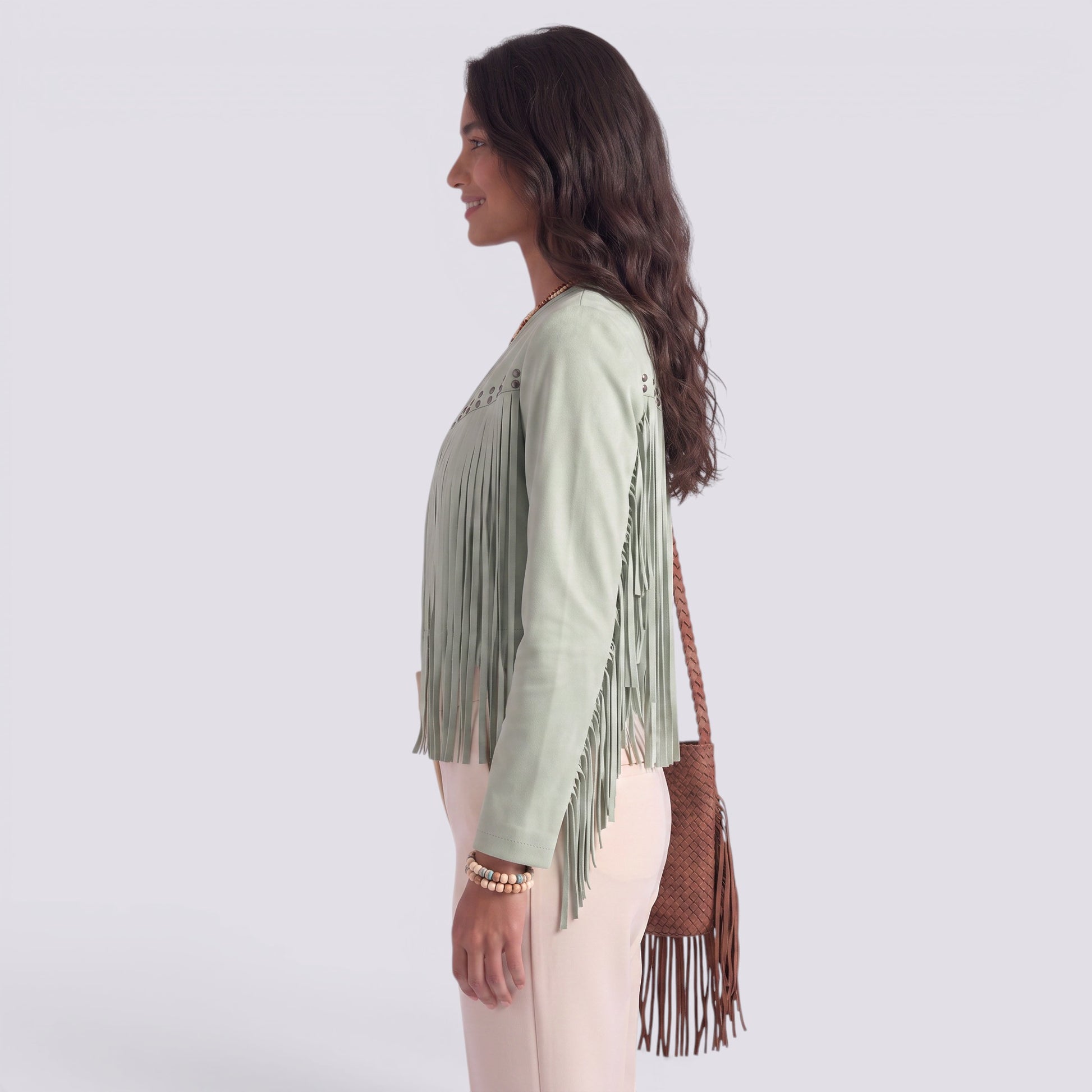 Chaqueta Mujer Corto de Flecos y Tachuelas