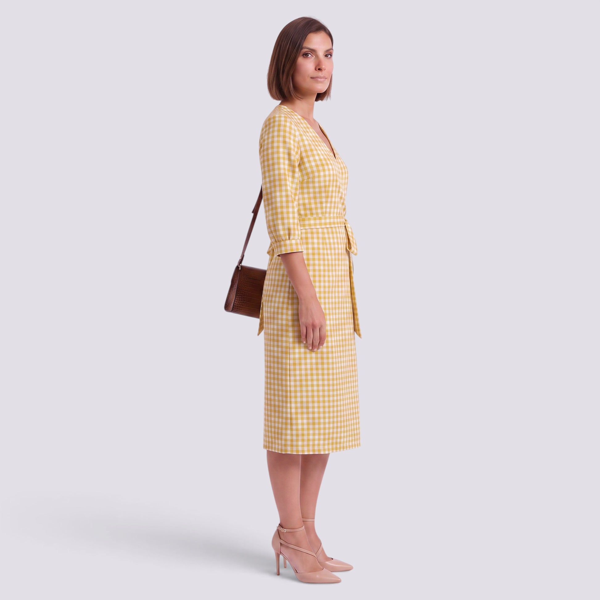 Vestido de Cuadros Mujer Escote V