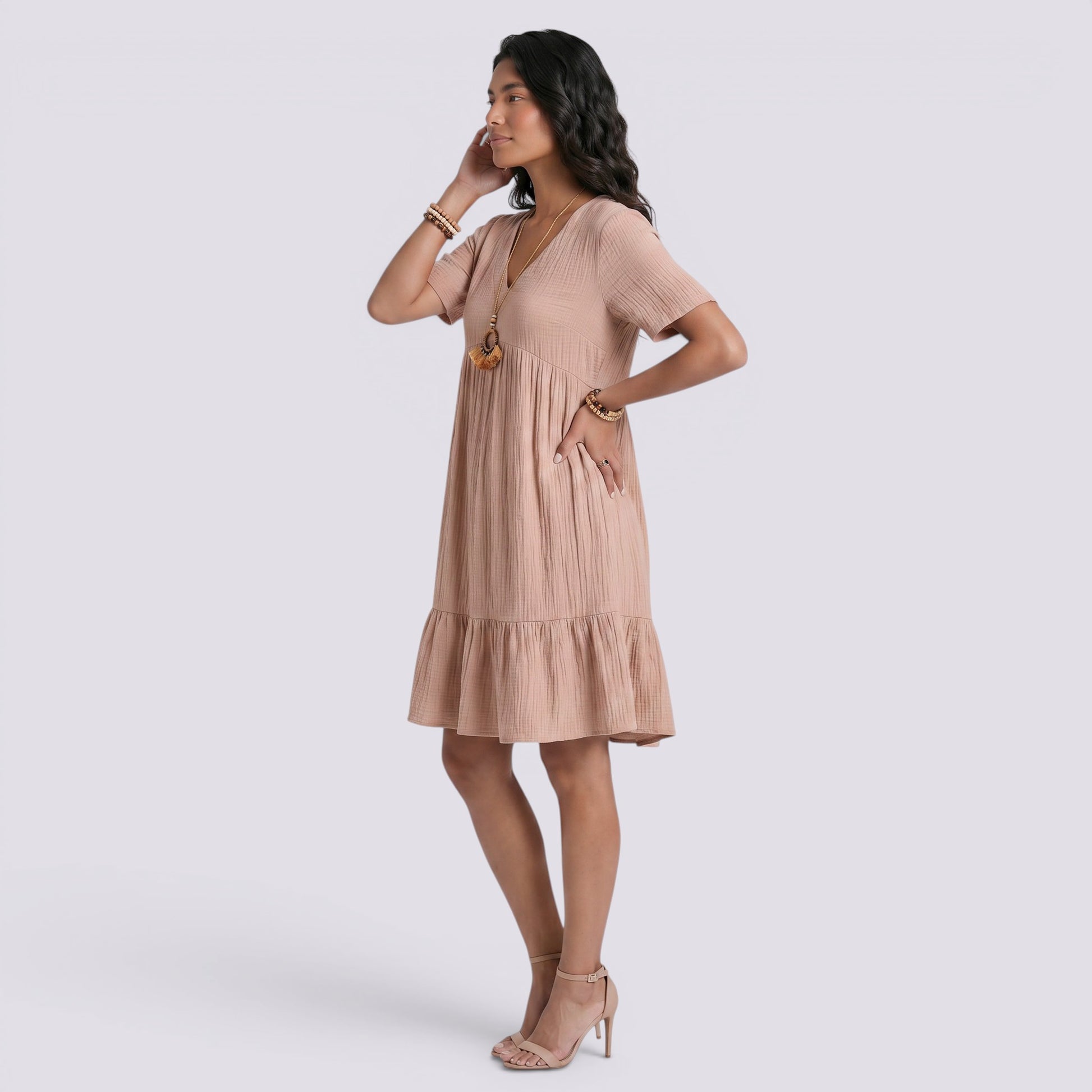 Vestido Corto Mujer Verano Cuello Pico Boho