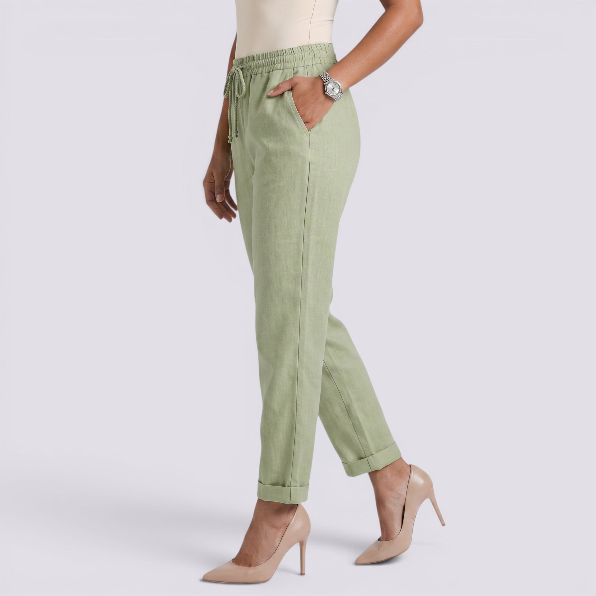 Pantalón Verano Mujer Cintura Alta Lino