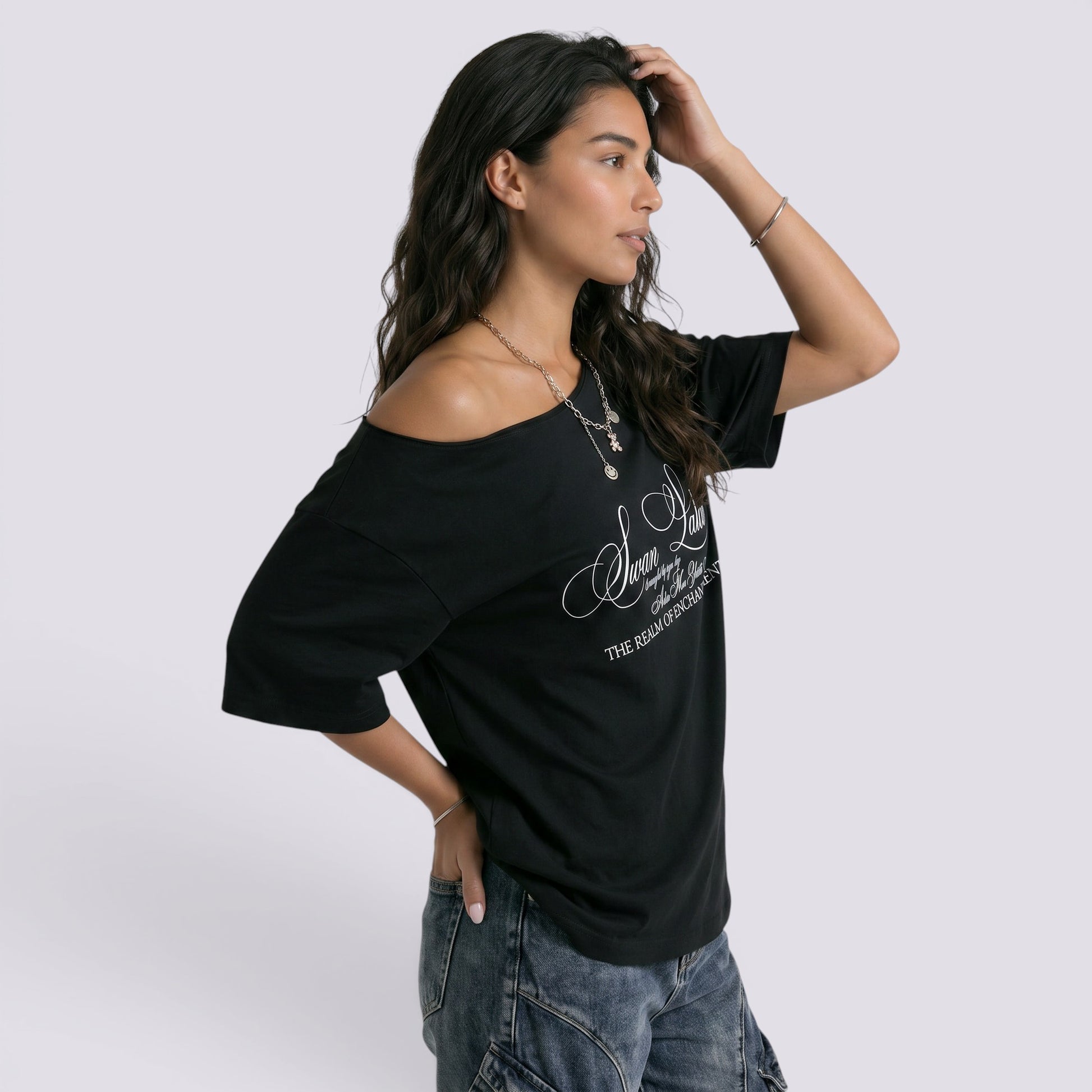 Camiseta Oversize Mujer con Letras Casual