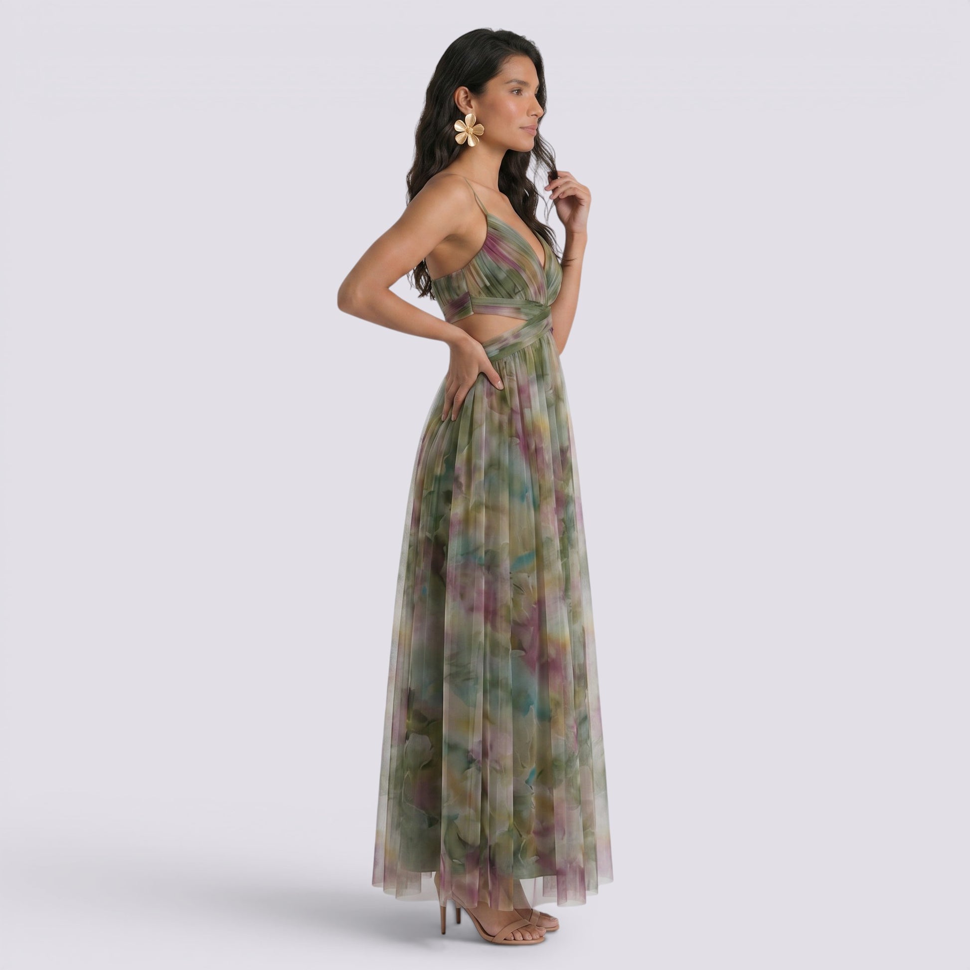 Vestido Largo Mujer Estampado Halter Elegante Fiesta