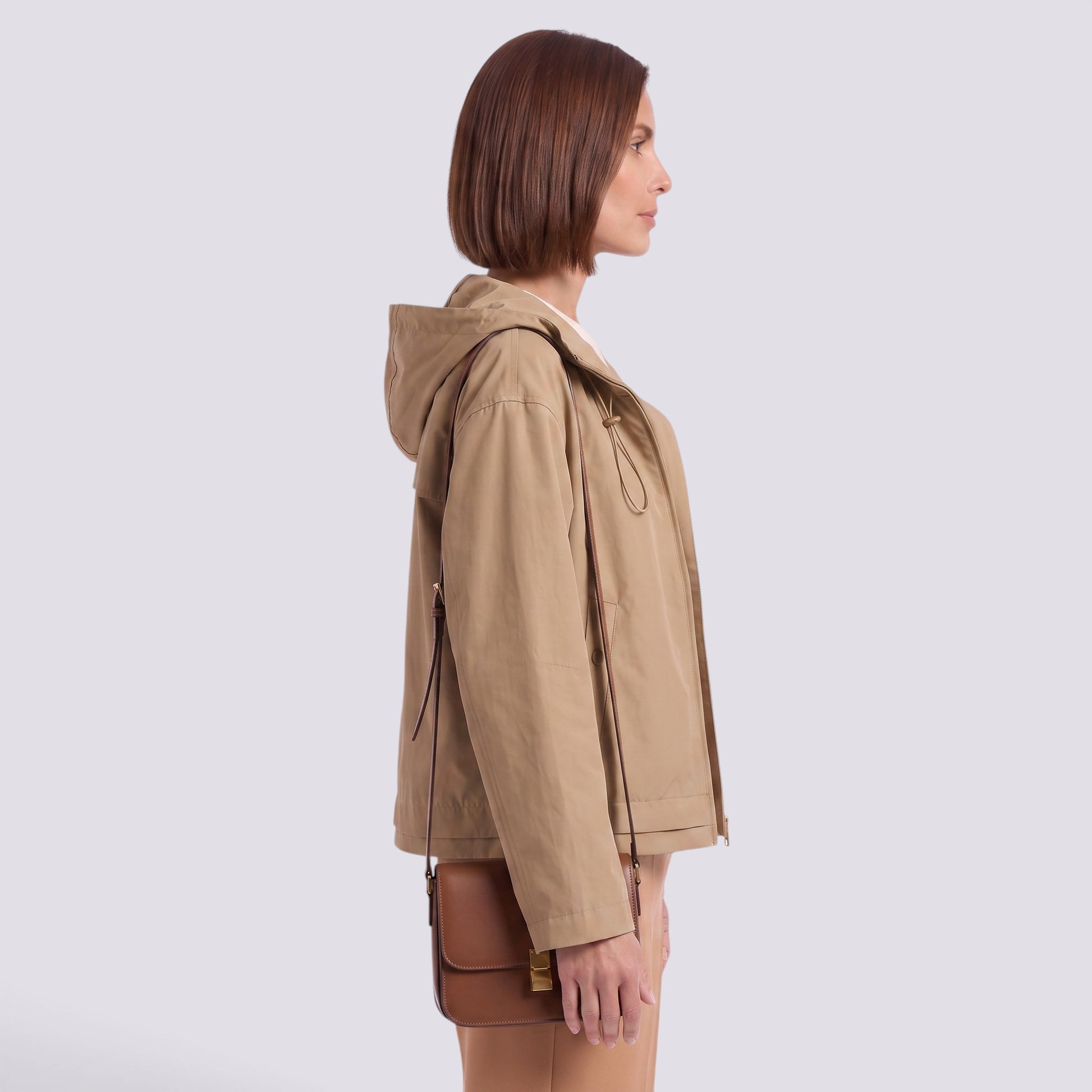 Gabardina Corta Mujer Con Capucha