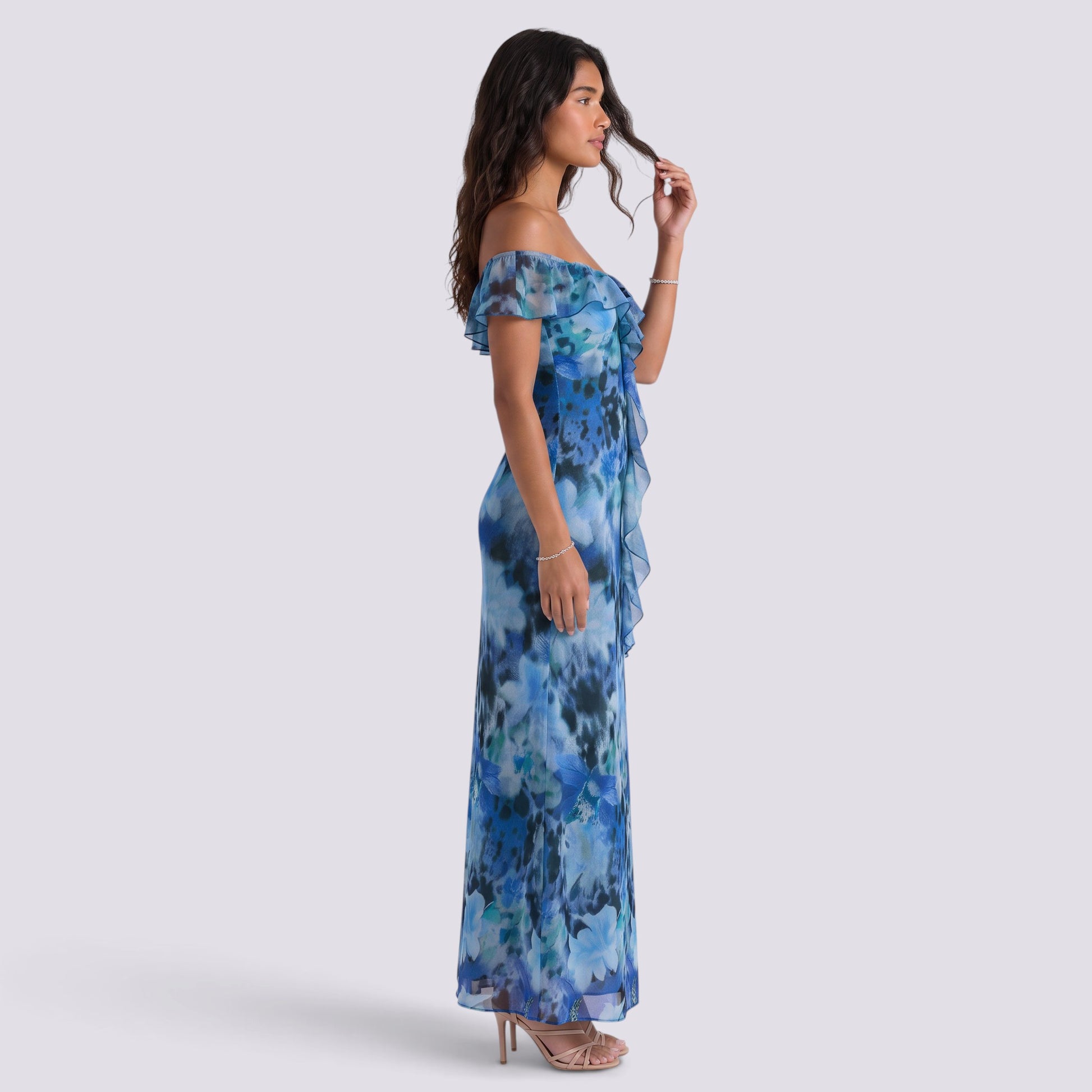 Vestido Estampado de Fiesta Palabra de Honor Cordones