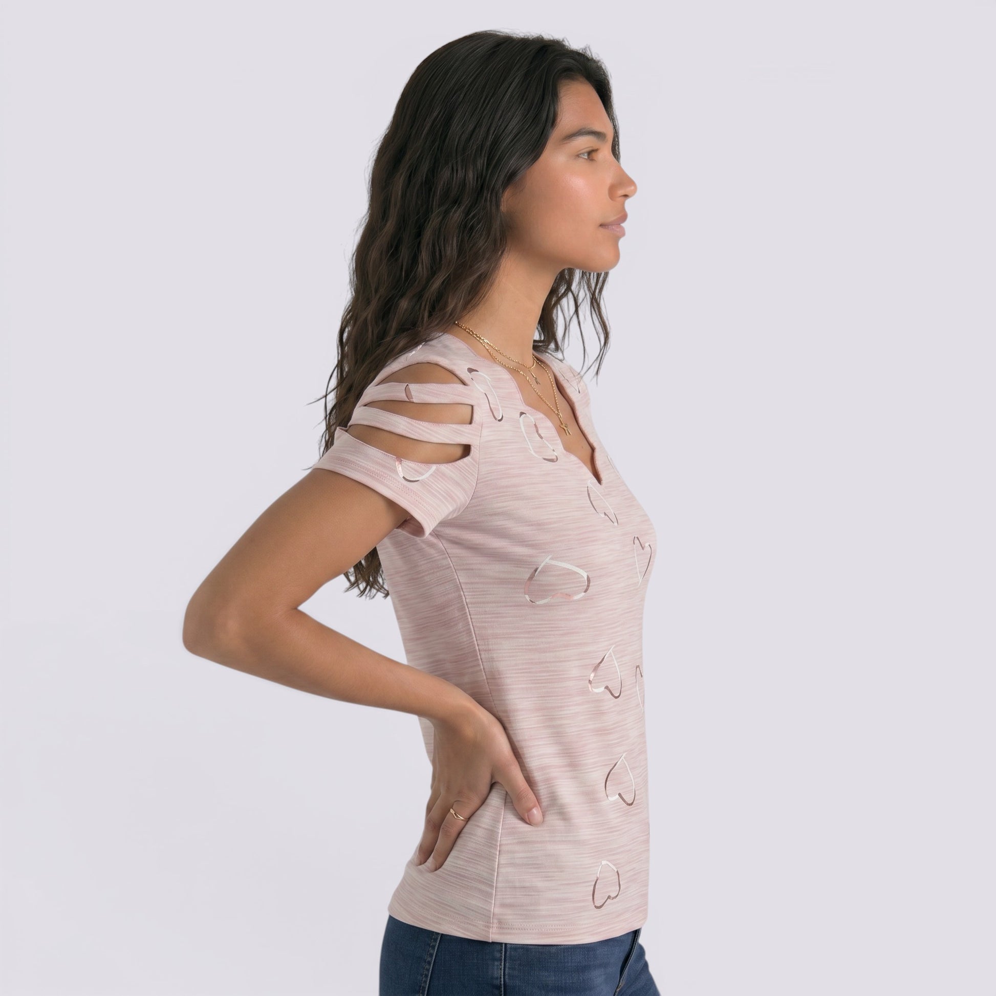 Camiseta Mujer Hombros Descubiertos Corazones