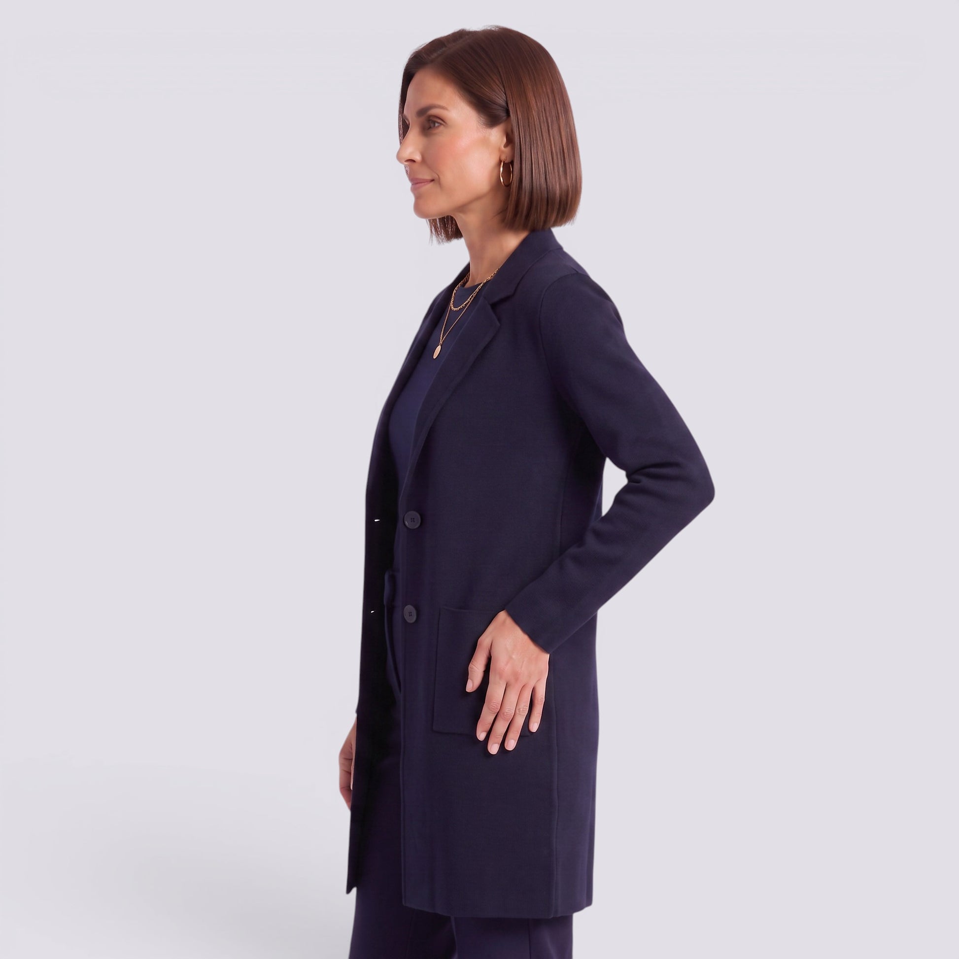 Cárdigan Mujer Largo Elegante Entallado con Solapa