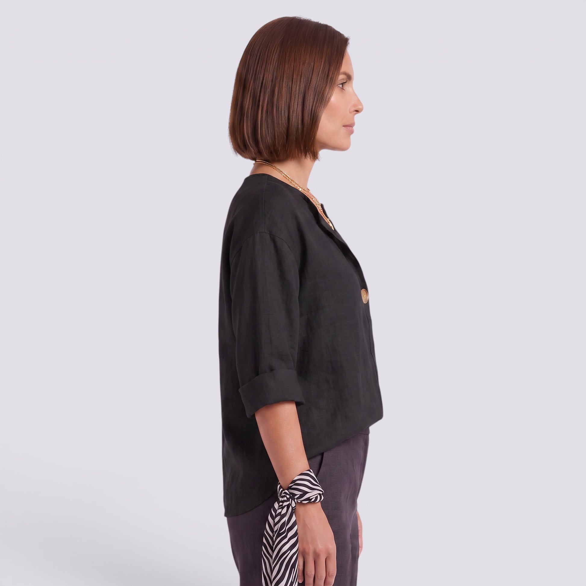 Blusa Mujer Elegante Manga Larga Escote Pico Botonada