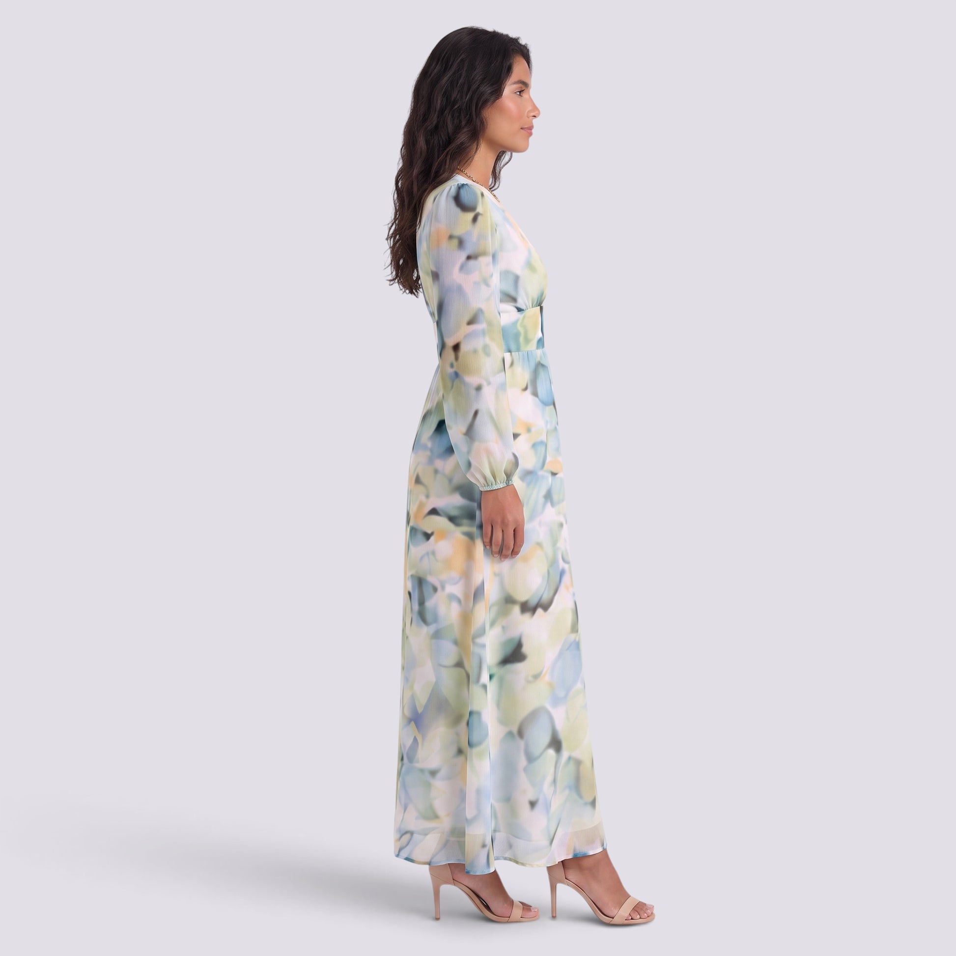 Vestido Largo Mujer Estampado Cintura Alta