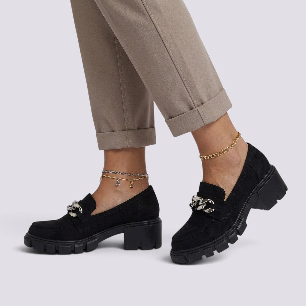 Mocasines Mujer con Tacón y Cadena