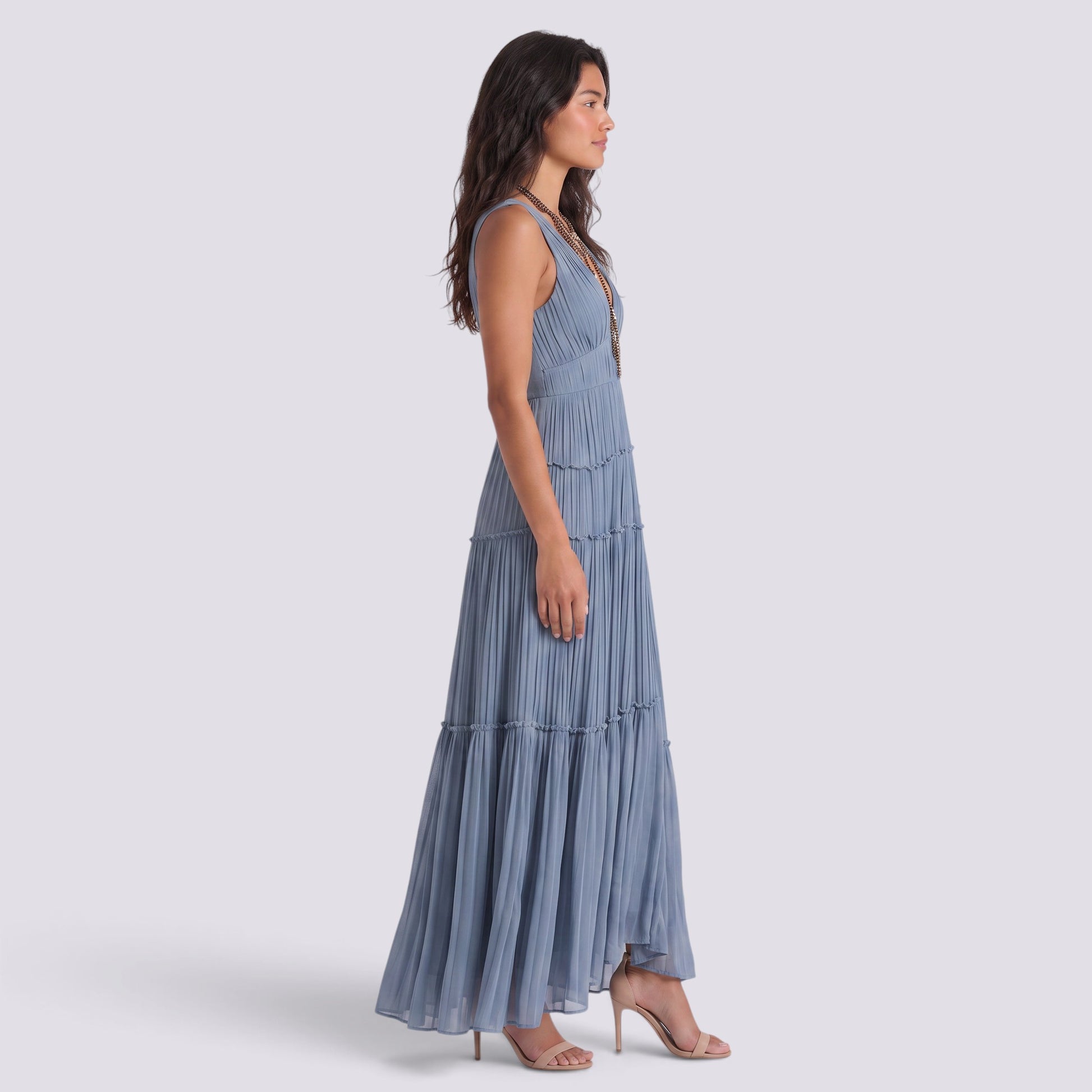 Vestido Midi Mujer Plisado Elegante
