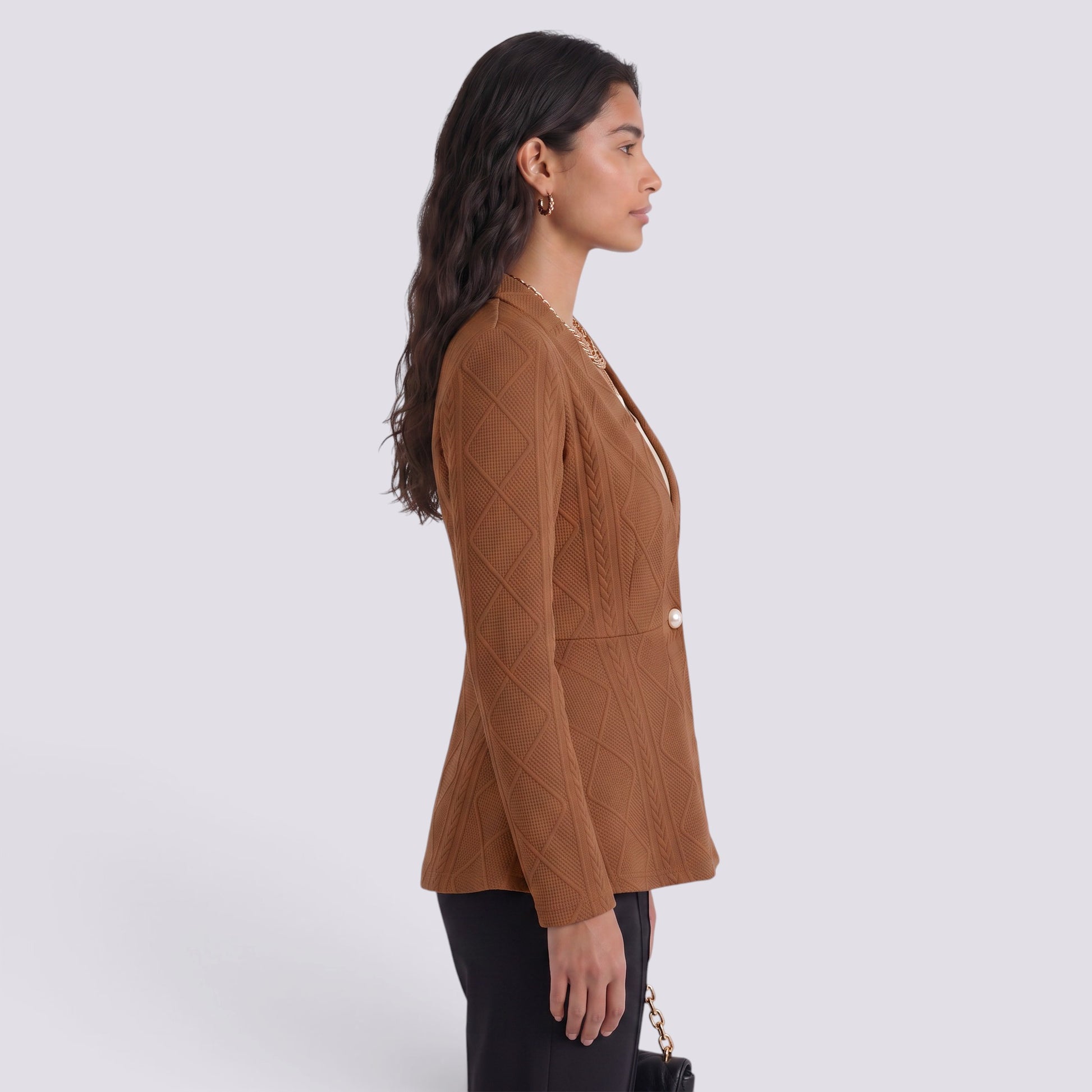 Blazer Mujer Entallado Jacquard Textura