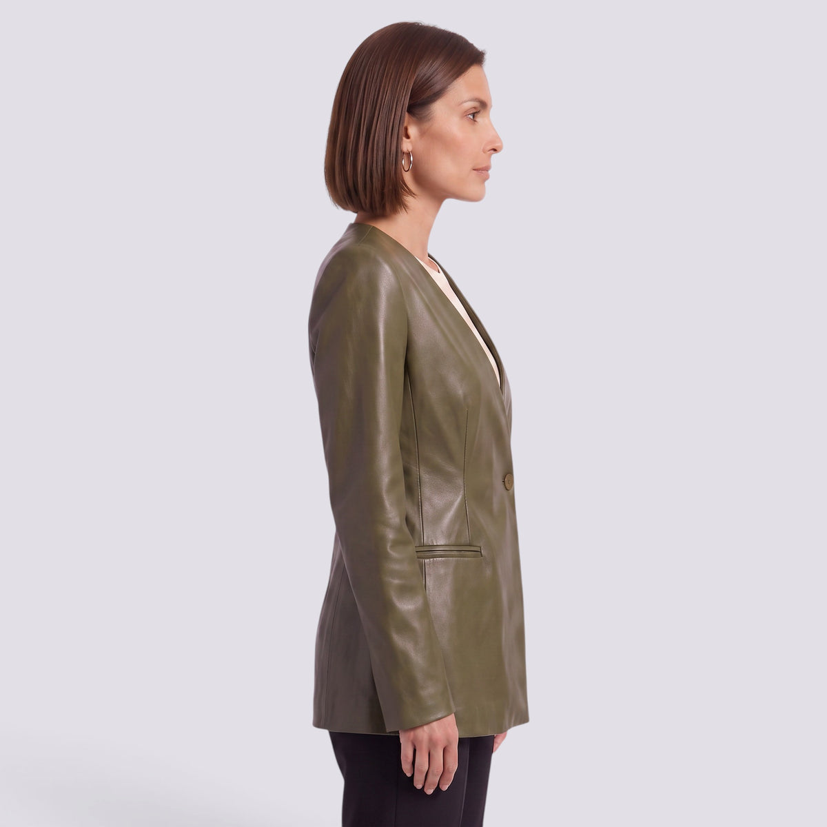 Chaqueta Mujer Efecto Piel Entallada Cuello Pico
