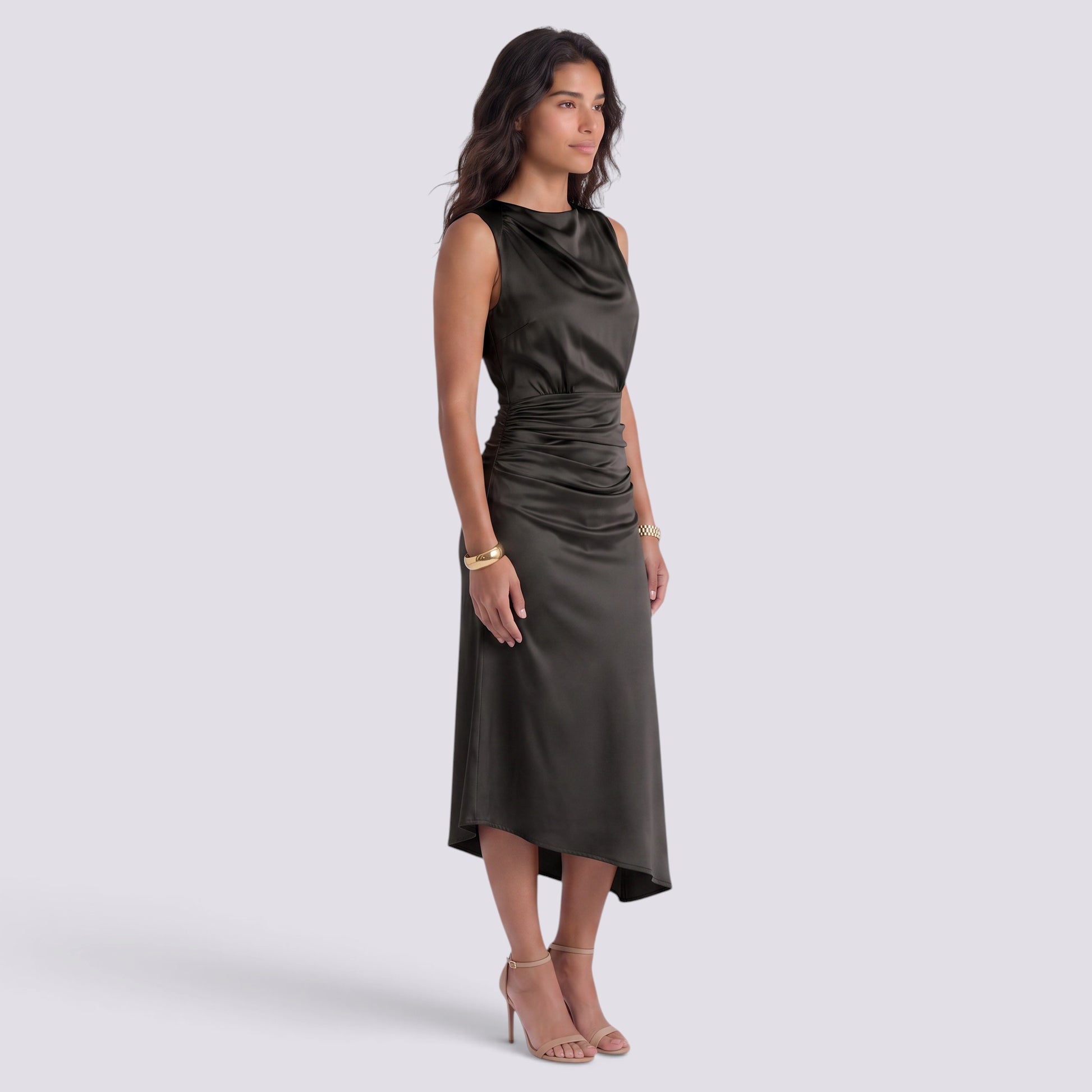 Vestido Ajustado Mujer con Fruncido Cuello Redondo