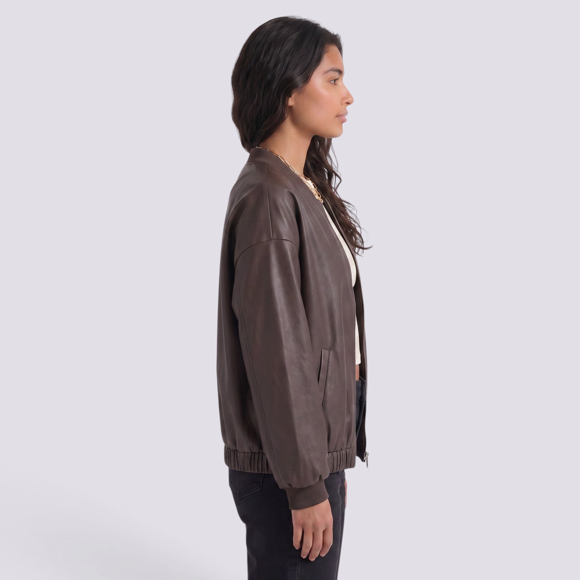 Chaqueta Cuero Mujer Corta Motera Efecto Piel