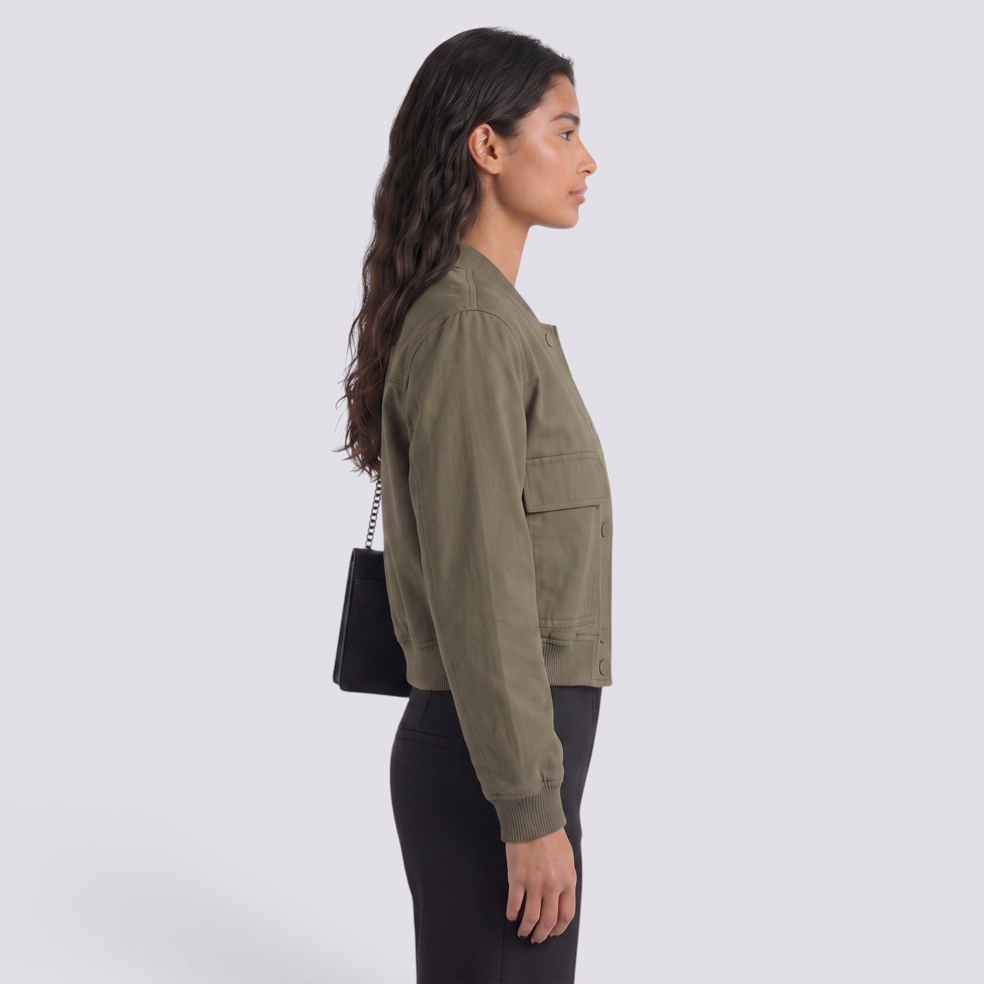 Chaqueta Mujer Cuello Alto Bolsillos Grandes