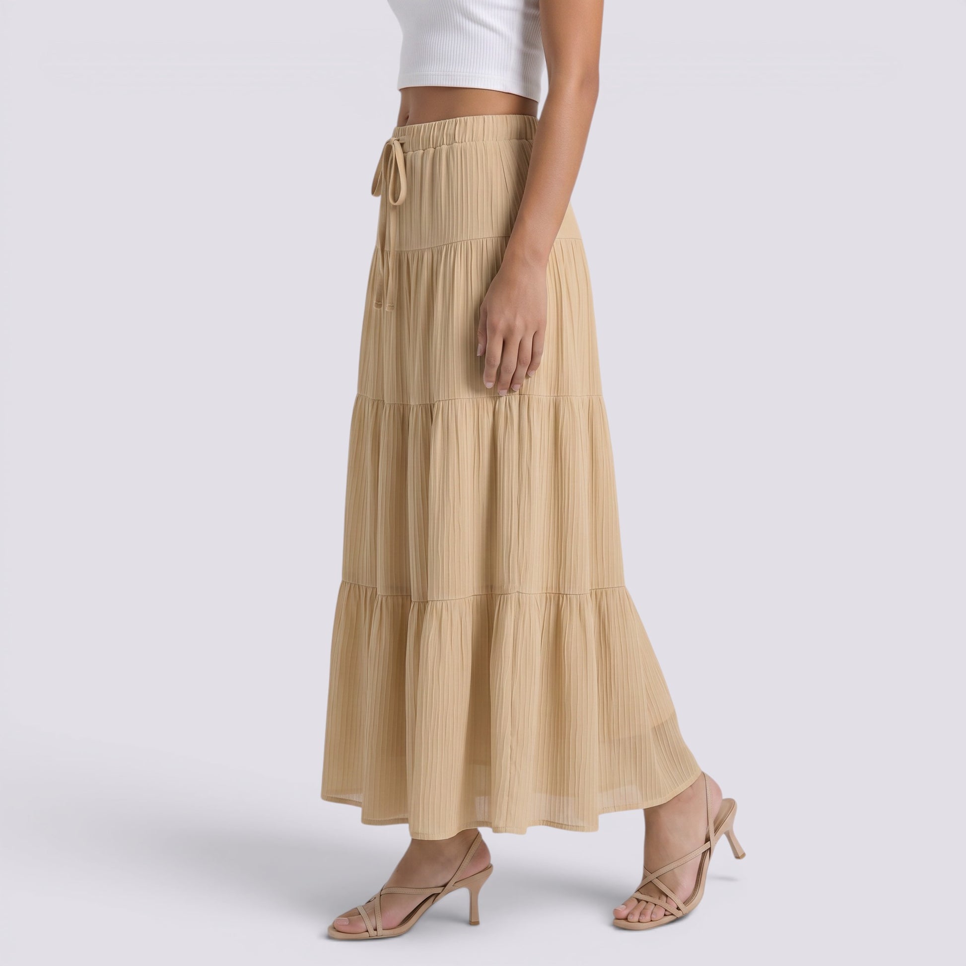Falda Midi Mujer Cintura Alta Elegante Verano