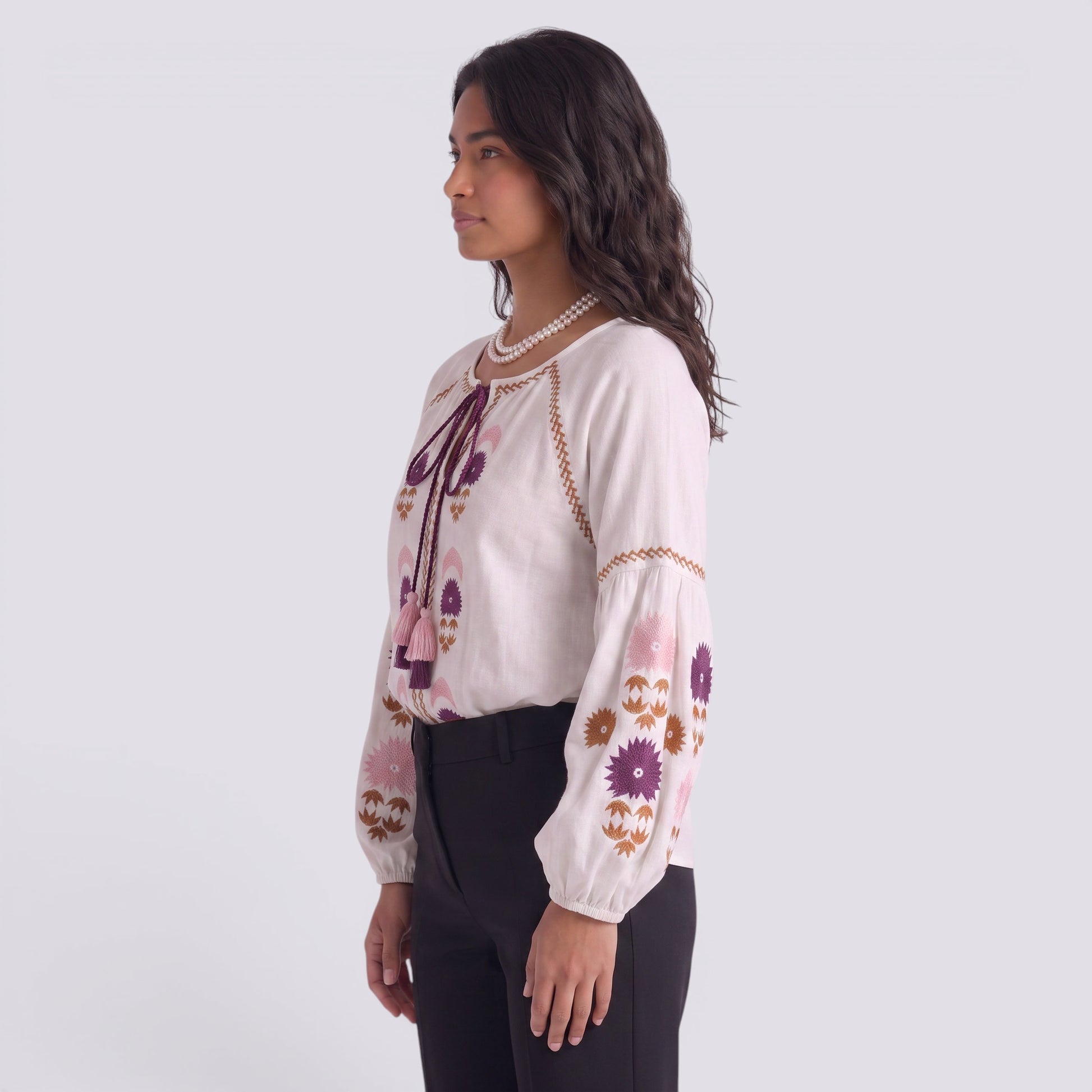 Camisa Bordada Mujer Manga Larga Boho Estilo