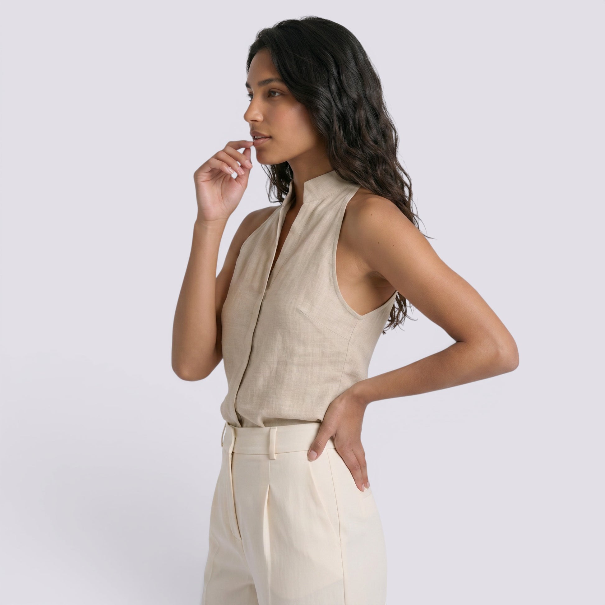 Camiseta Sin Mangas Mujer Cuello Alto Elegante