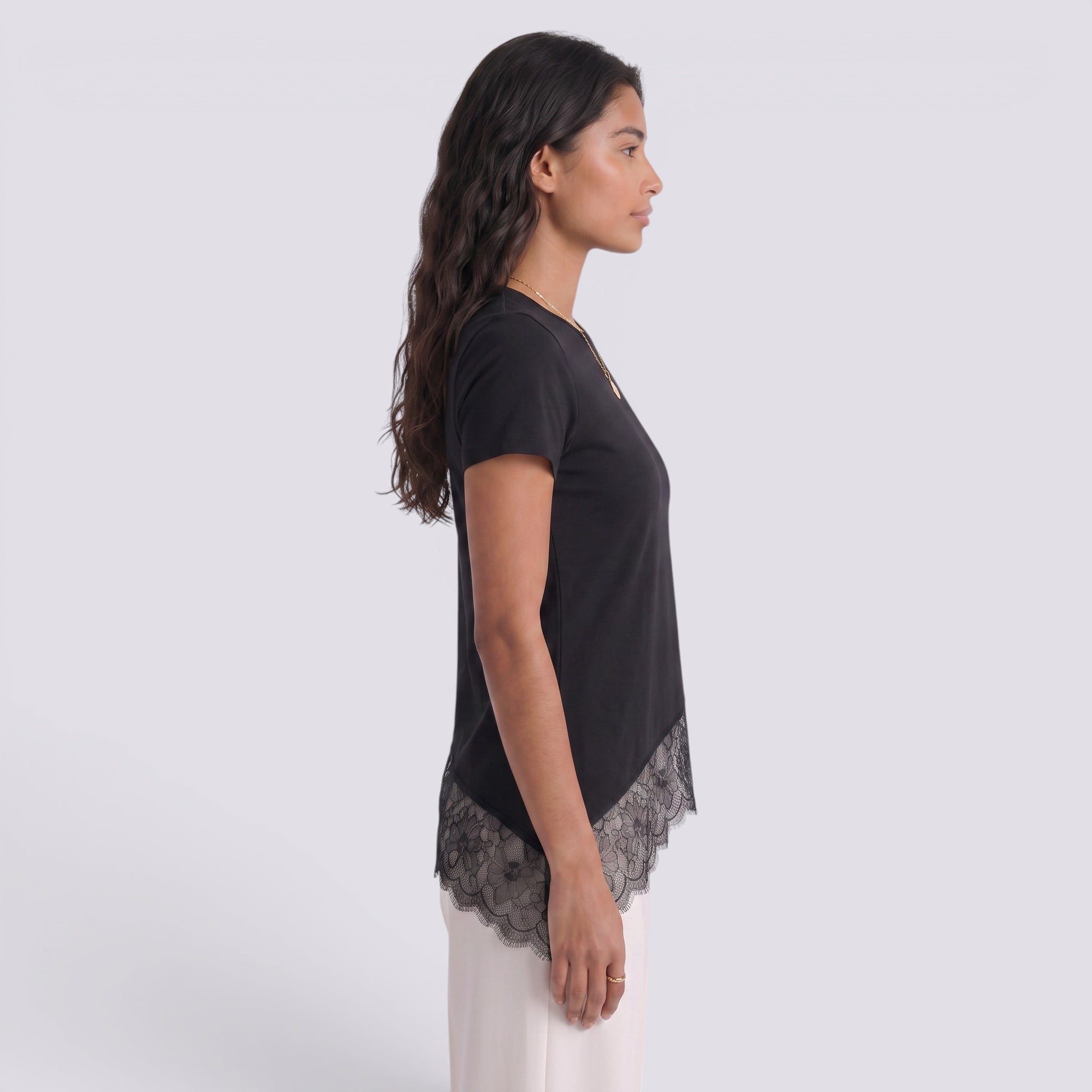 Camiseta Mujer Manga Corta Encaje