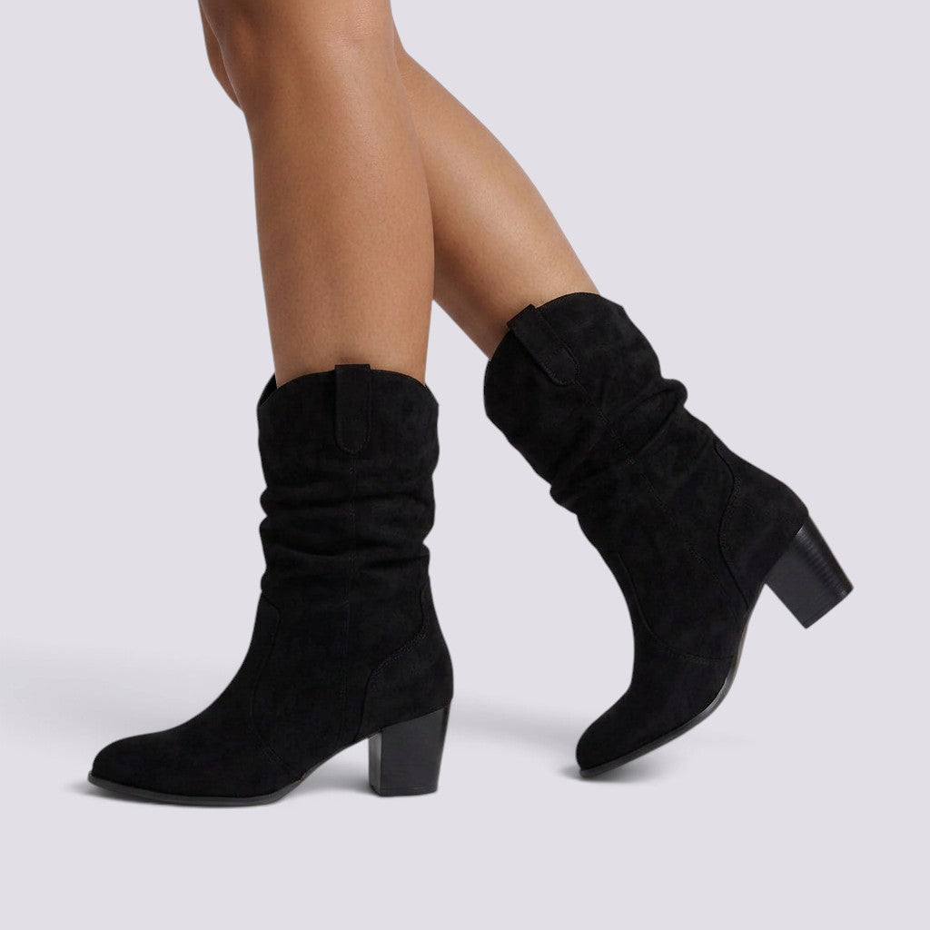 Botines Mujer Tacón Grueso Elegantes Media Caña