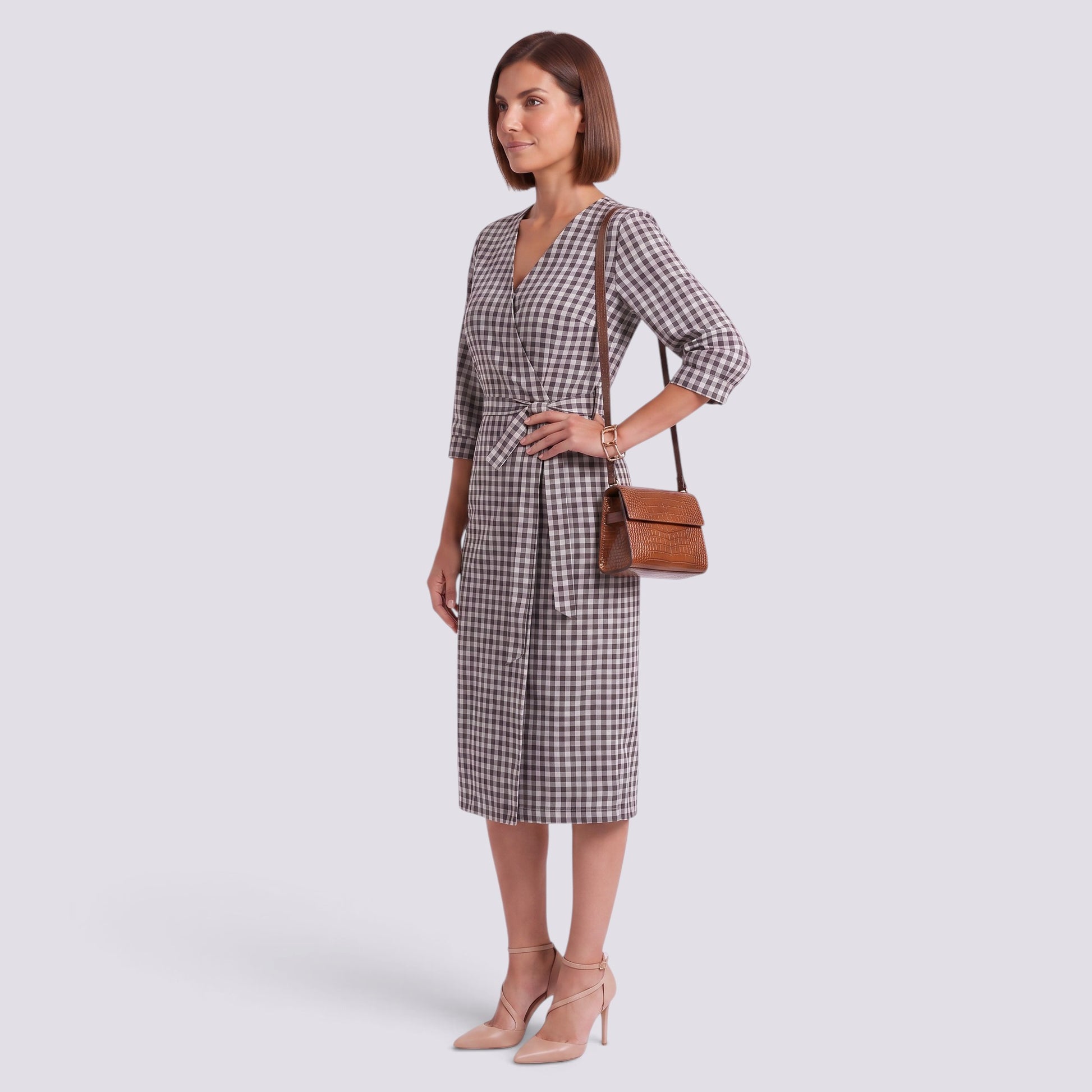 Vestido de Cuadros Mujer Escote V