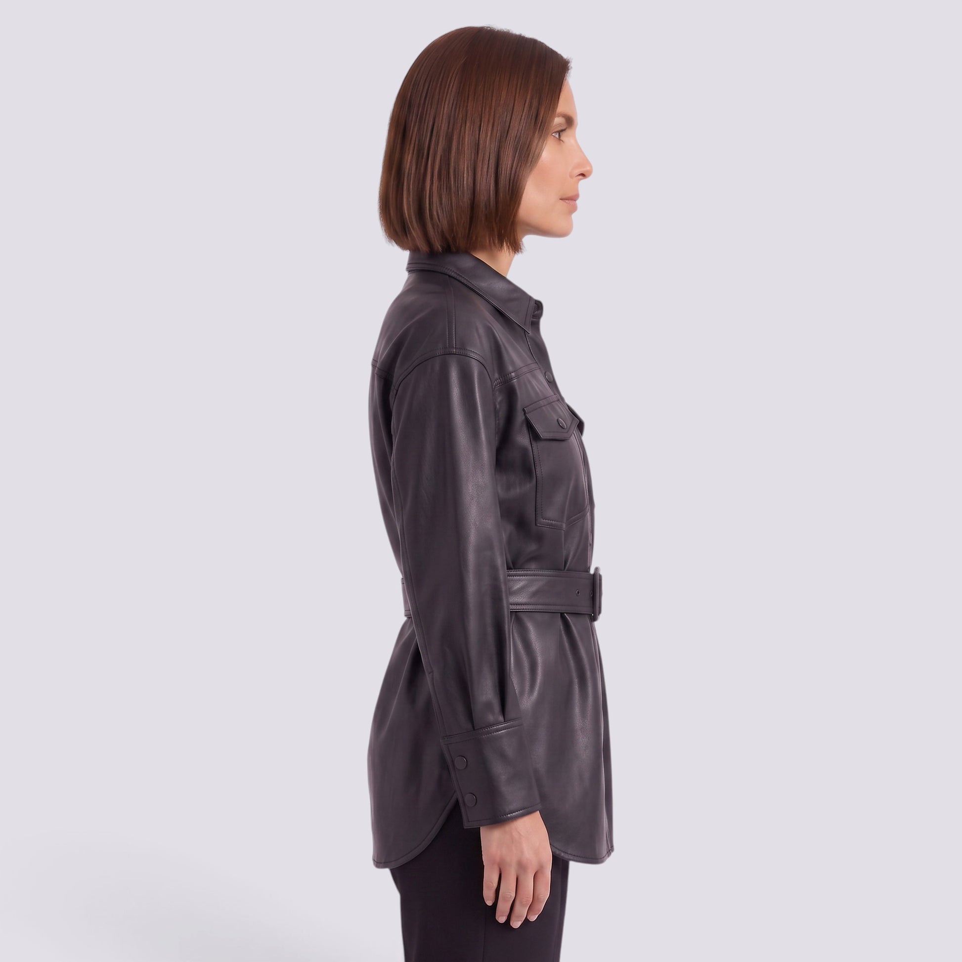 Chaqueta Mujer Efecto Piel con Cinturón Entallada