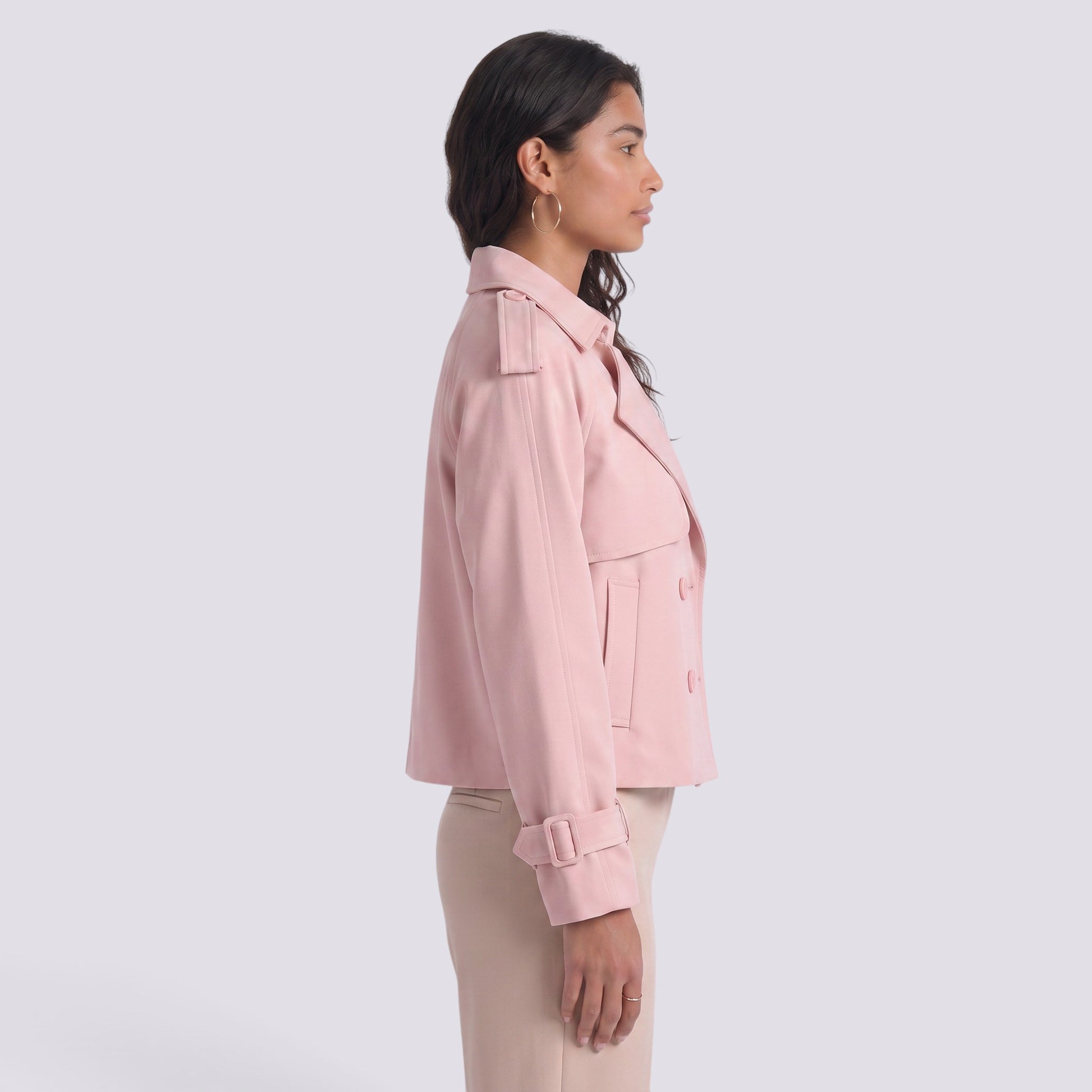 Chaqueta Mujer Estilo Gabardina Corta Doble Botonadura