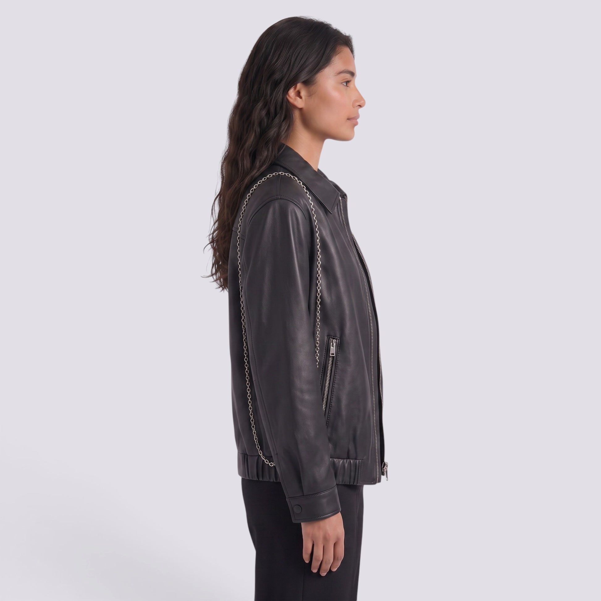 Chaqueta Mujer Larga Efecto Piel Oversize Cuero