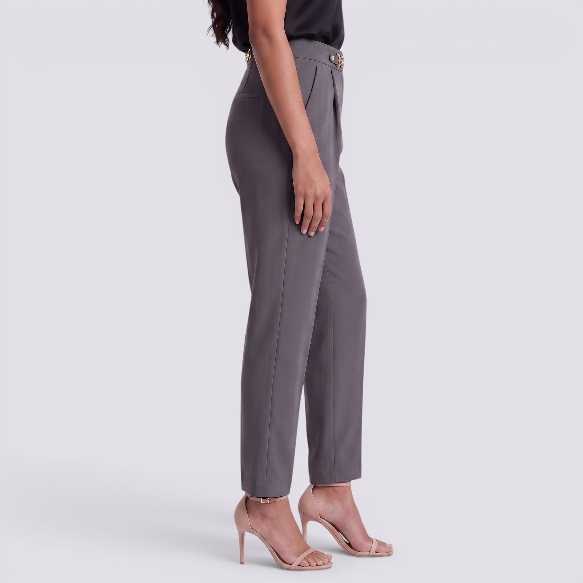 Pantalón Recto Mujer Cintura Alta con Cadena