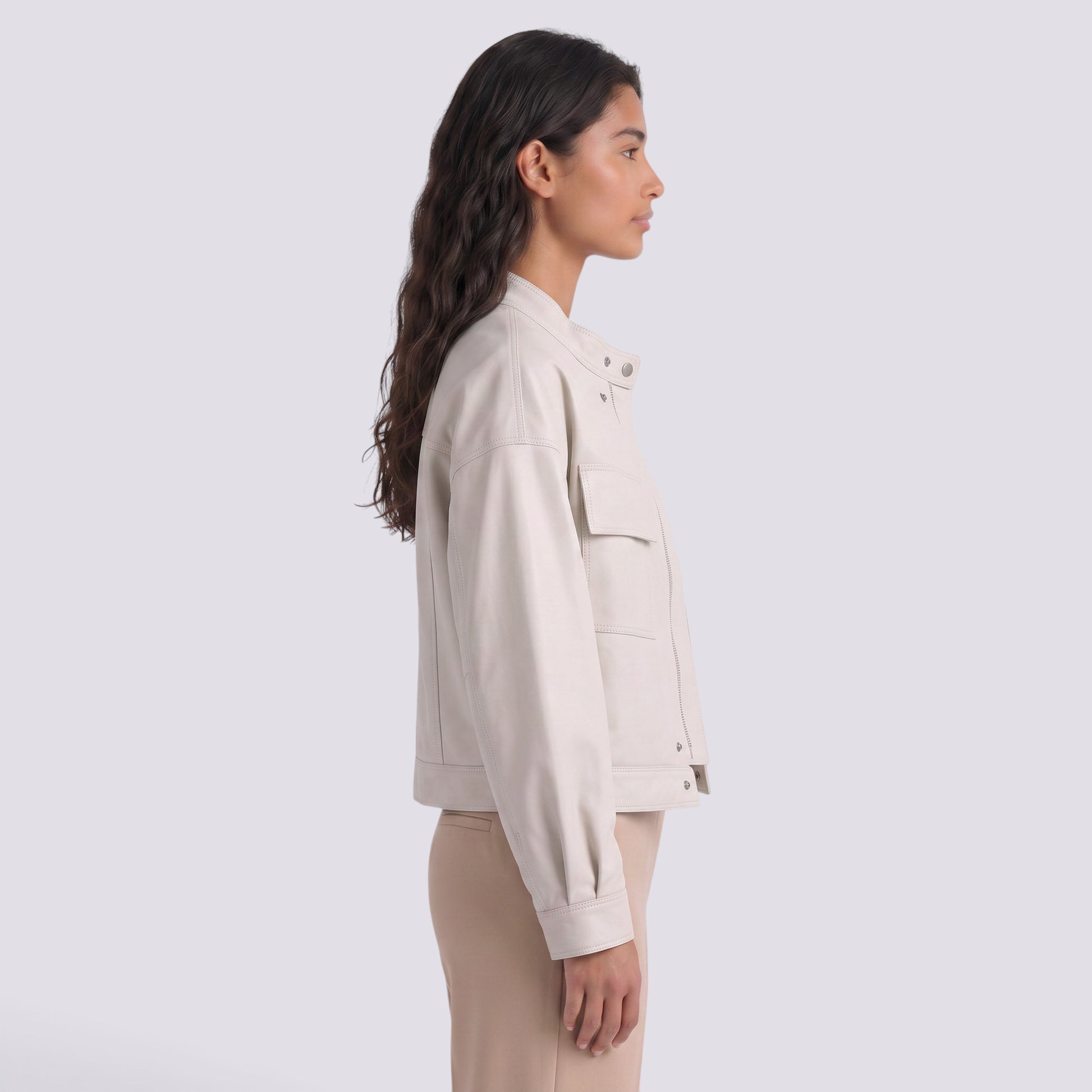 Chaqueta Mujer Cuello Mao Efecto Piel