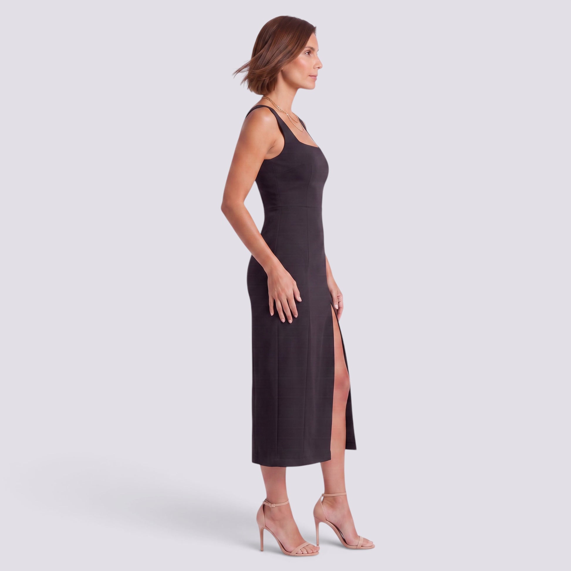 Vestido Mujer Elegante Sin Mangas Cintura Alta Abertura